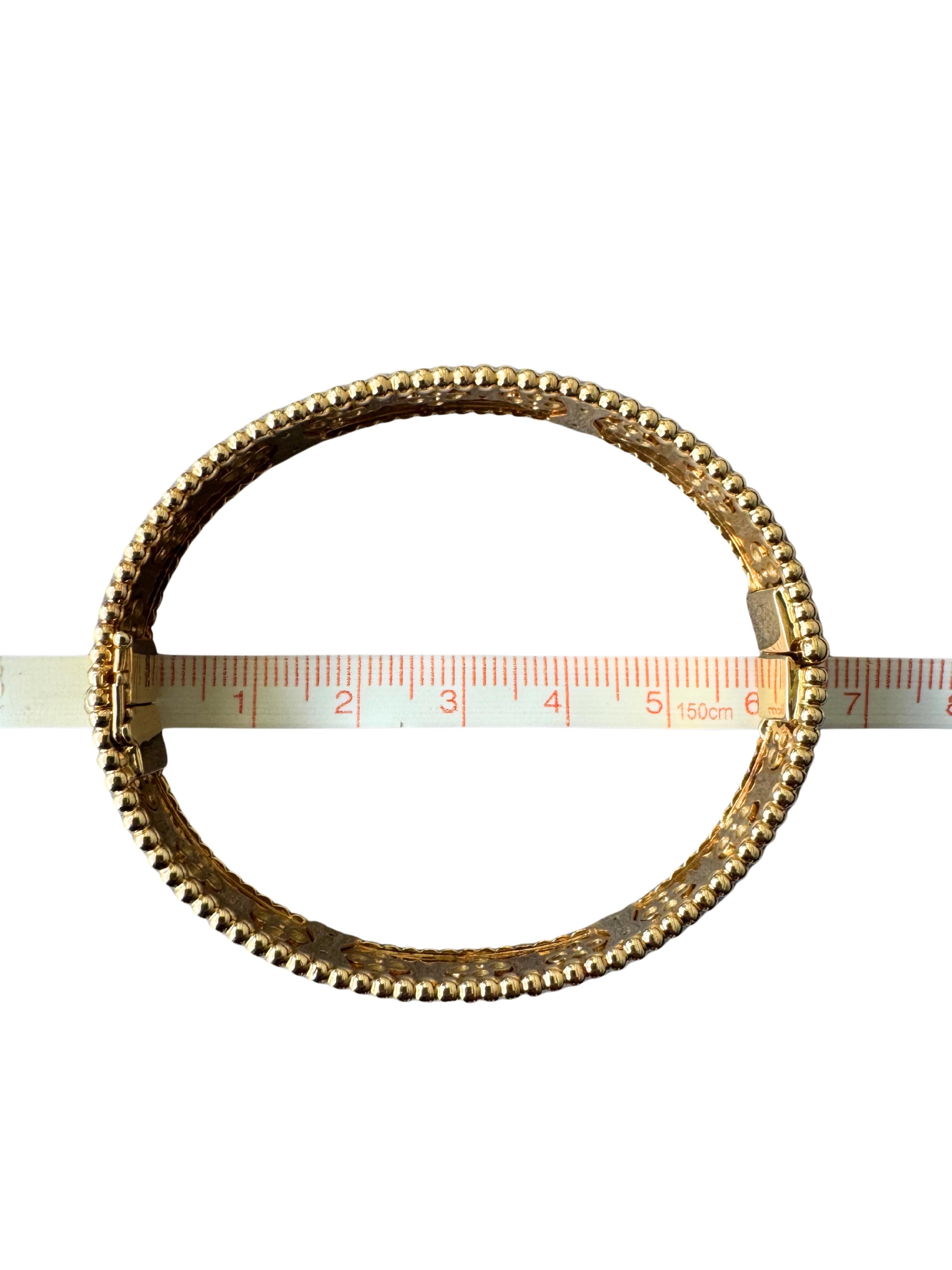 Van Cleef & Arpels Perlée Diamond Clover 18 Karat Yellow Gold Bangle Bracelet For Sale 4