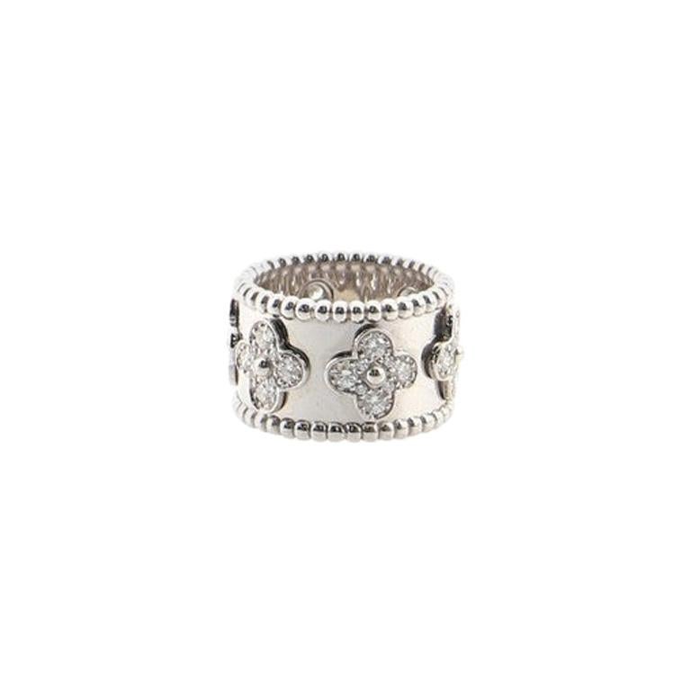 Van Cleef & Arpels Perlee Diamond Clover Ring 18 Karat White Gold Large 5.25