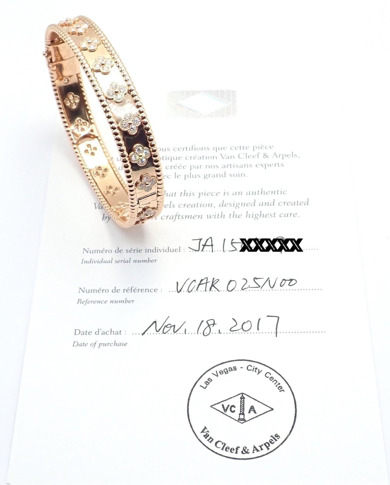 Van Cleef & Arpels Perlee Diamond Clover Rose Gold Bangle Bracelet im Angebot 6