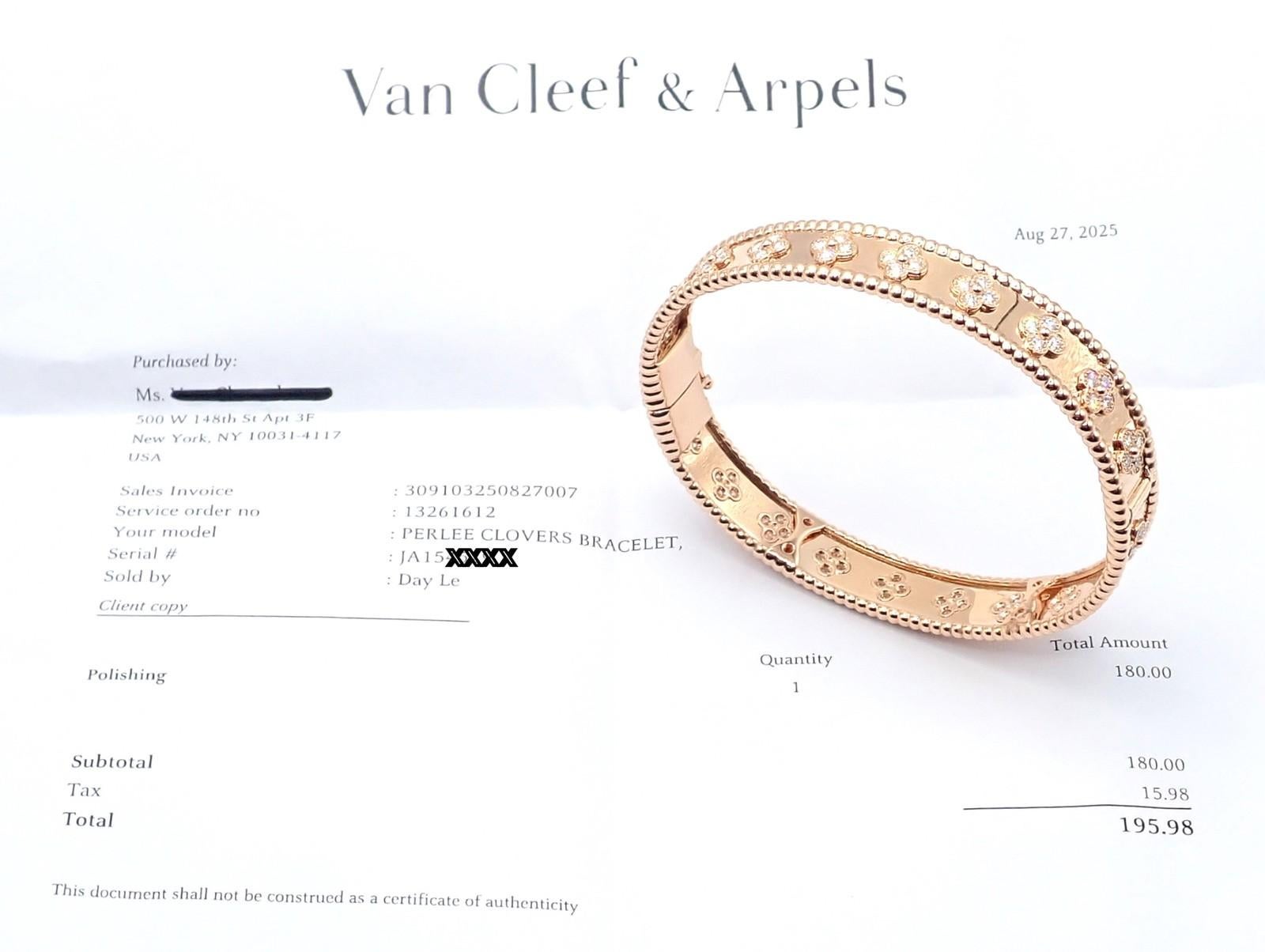 Van Cleef & Arpels Perlee Diamond Clover Rose Gold Bangle Bracelet im Angebot 9