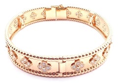 Van Cleef & Arpels Perlee Diamond Clover Rose Gold Bangle Bracelet