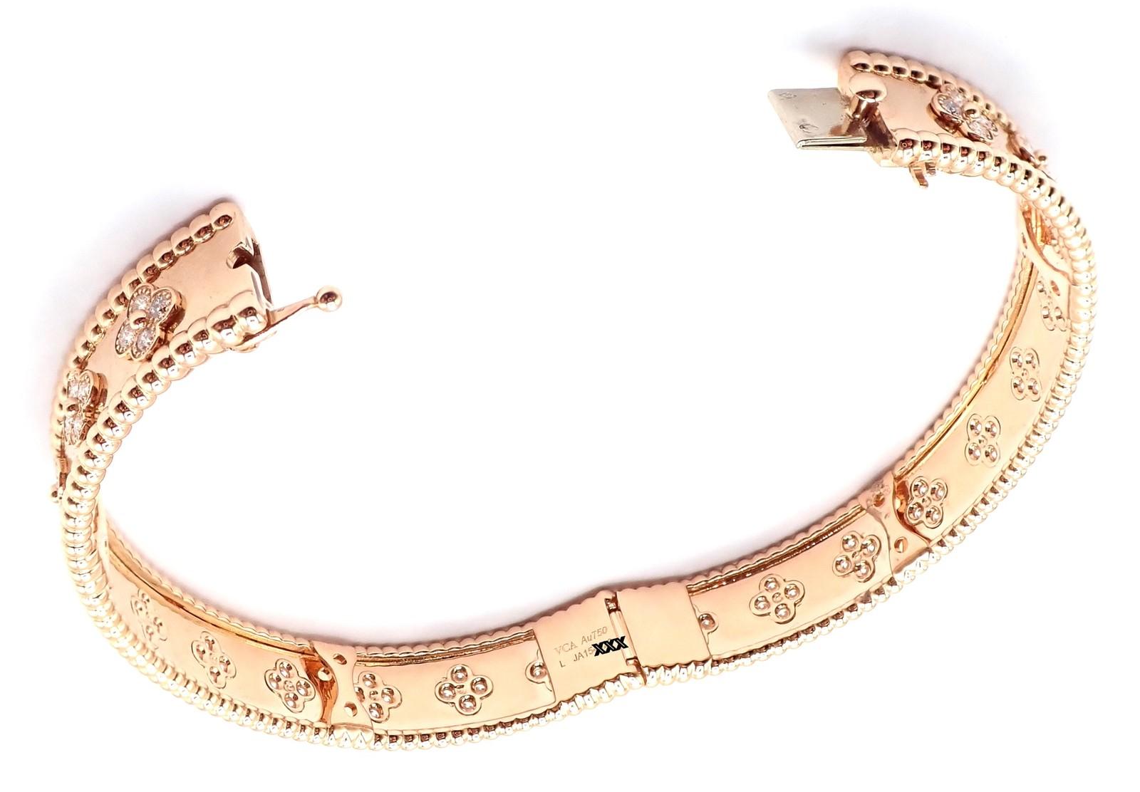 Van Cleef & Arpels Perlee Diamond Clover Rose Gold Bangle Bracelet im Angebot 2
