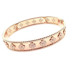 Van Cleef 
Arpels Perlee Diamond Clover Rose Gold Bangle Bracelet