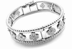 Van Cleef & Arpels Perlée Diamond Clover White Gold Bangle Bracelet