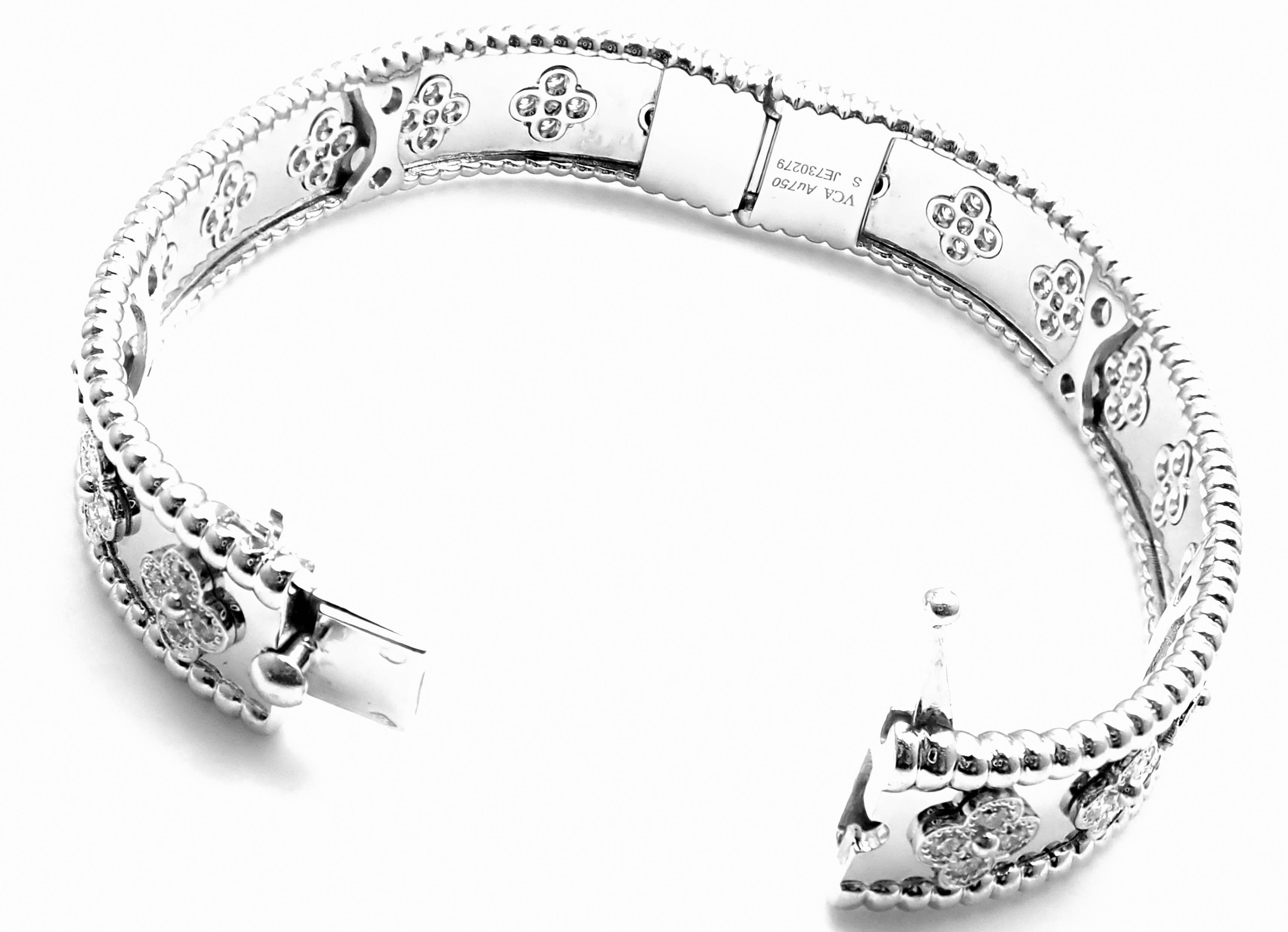 Women's or Men's Van Cleef & Arpels Perlée Diamond Clover White Gold Bangle Bracelet