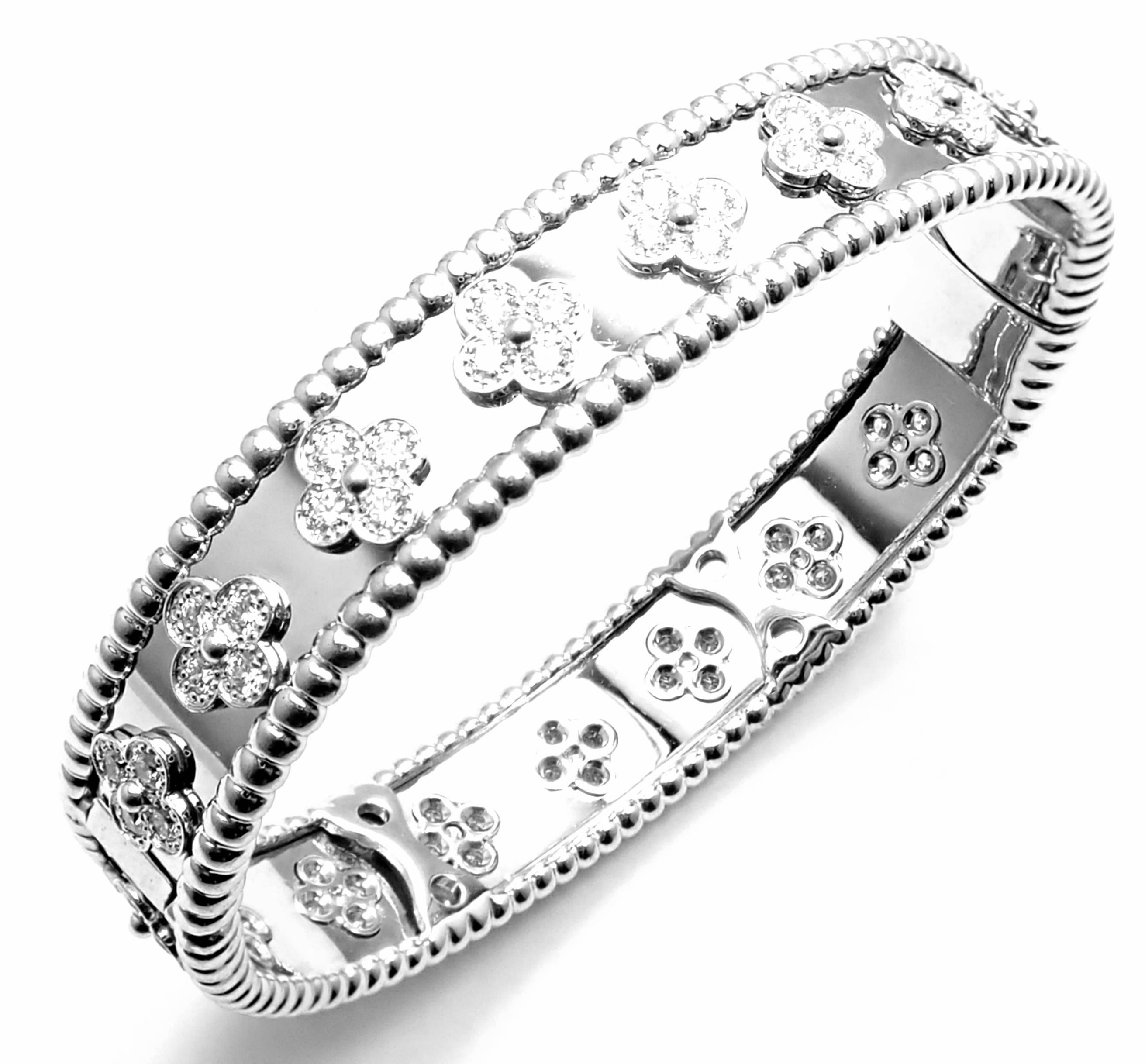 Van Cleef & Arpels Perlée Diamond Clover White Gold Bangle Bracelet 1