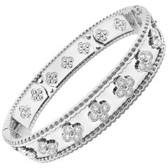 Van Cleef & Arpels Perlée Diamond Clover White Gold Bangle Bracelet