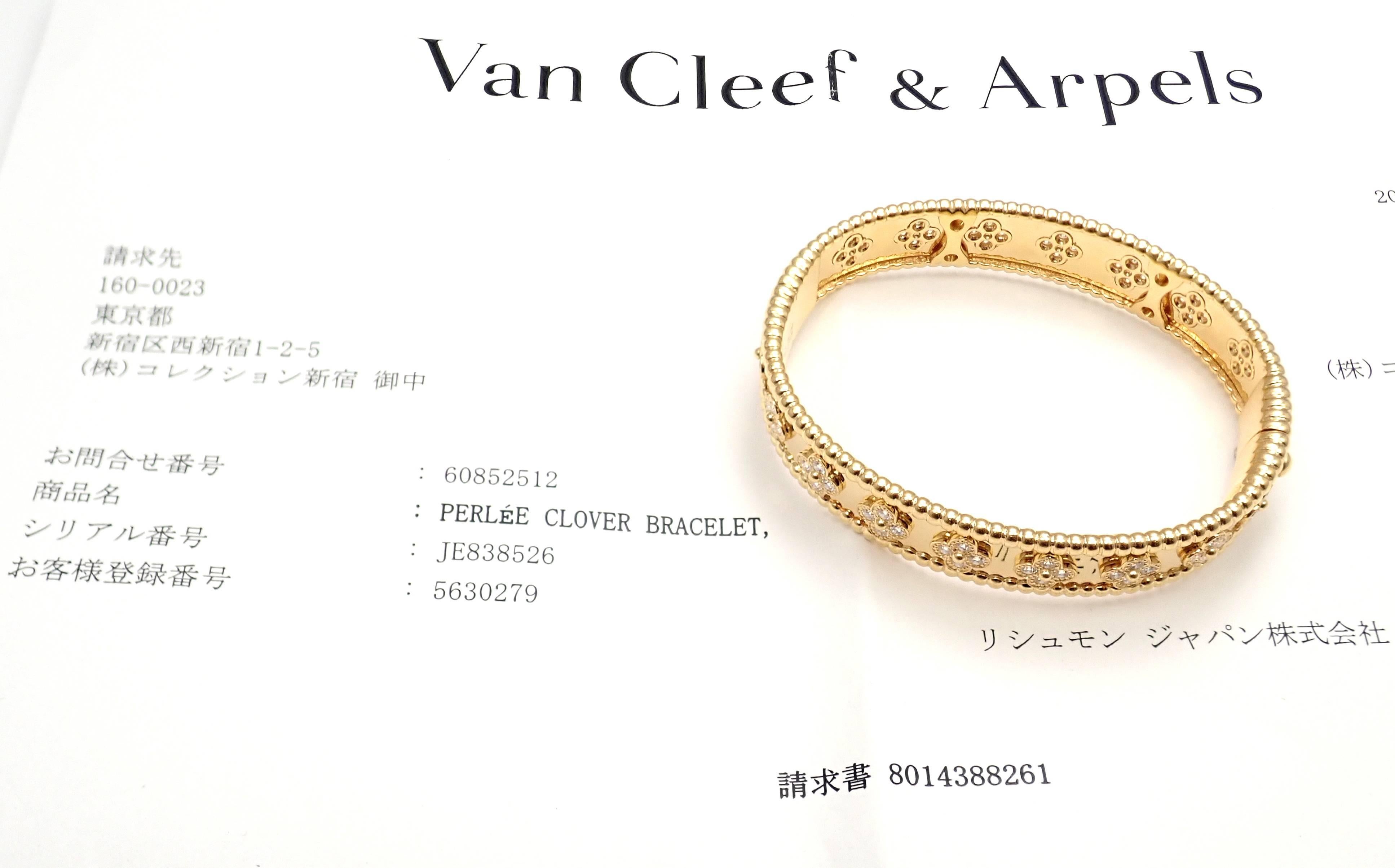 Van Cleef & Arpels Perlée Diamond Clover Yellow Gold Bangle Bracelet In New Condition In Holland, PA