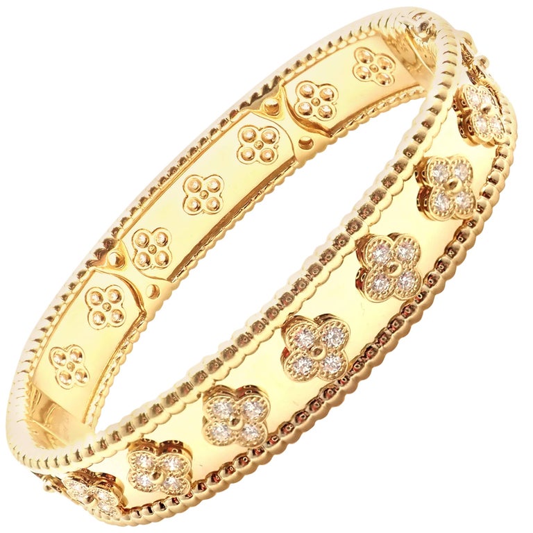 Van Cleef and Arpels Perlée Diamond Clover Yellow Gold Bangle Bracelet