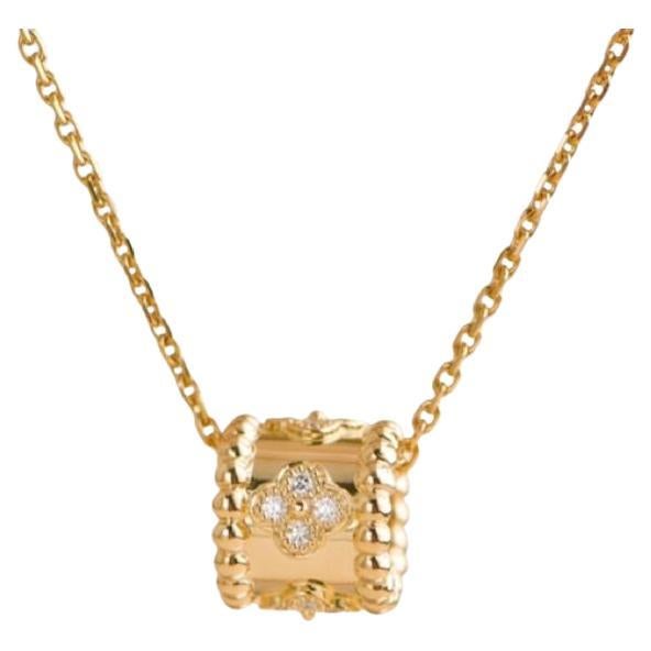 Van Cleef & Arpels Perlée Diamond Flower 18K Yellow Gold Pendant Necklace