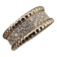 Van Cleef & Arpels Perlee Diamond Pave 3 Row 18K Rose Gold Ring Size 53