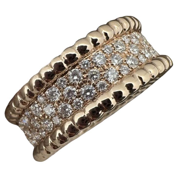 Van Cleef and Arpels Perlee Diamond Pave 3 Row 18K Rose Gold Ring