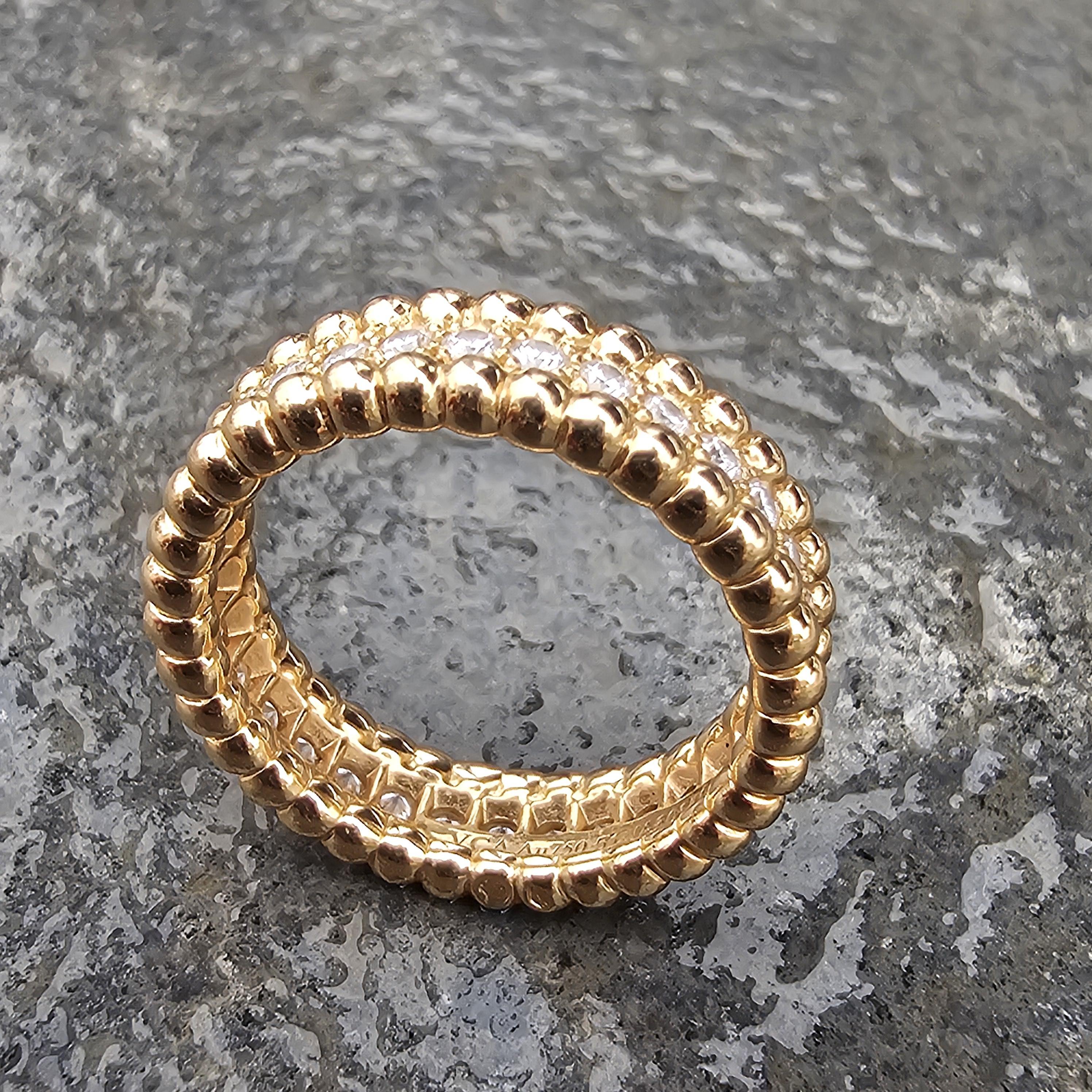 Van Cleef & Arpels Perlee Diamond Ring 1 Row 18k Rose Gold size 51 US 5.75 8300 For Sale 3