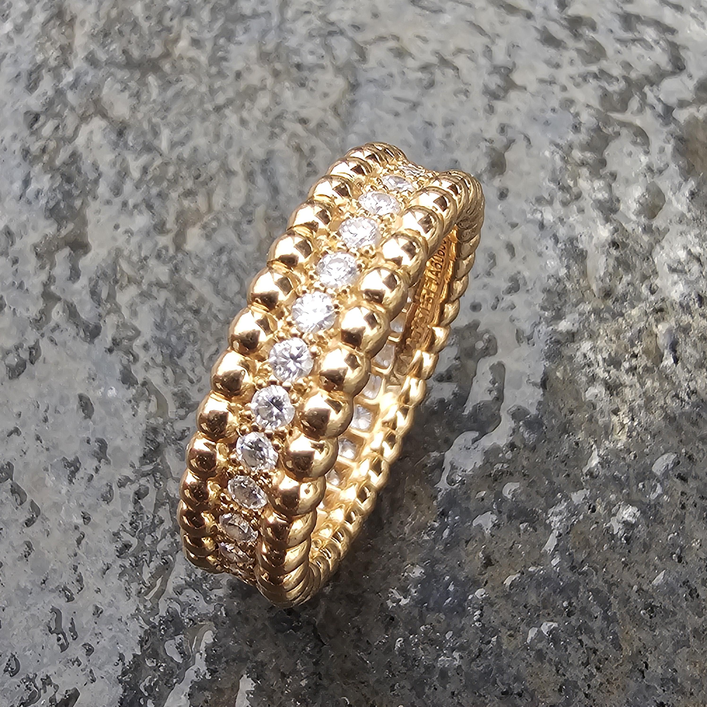 Van Cleef & Arpels Perlee Diamond Ring 1 Row 18k Rose Gold size 51 US 5.75 8300 For Sale 4