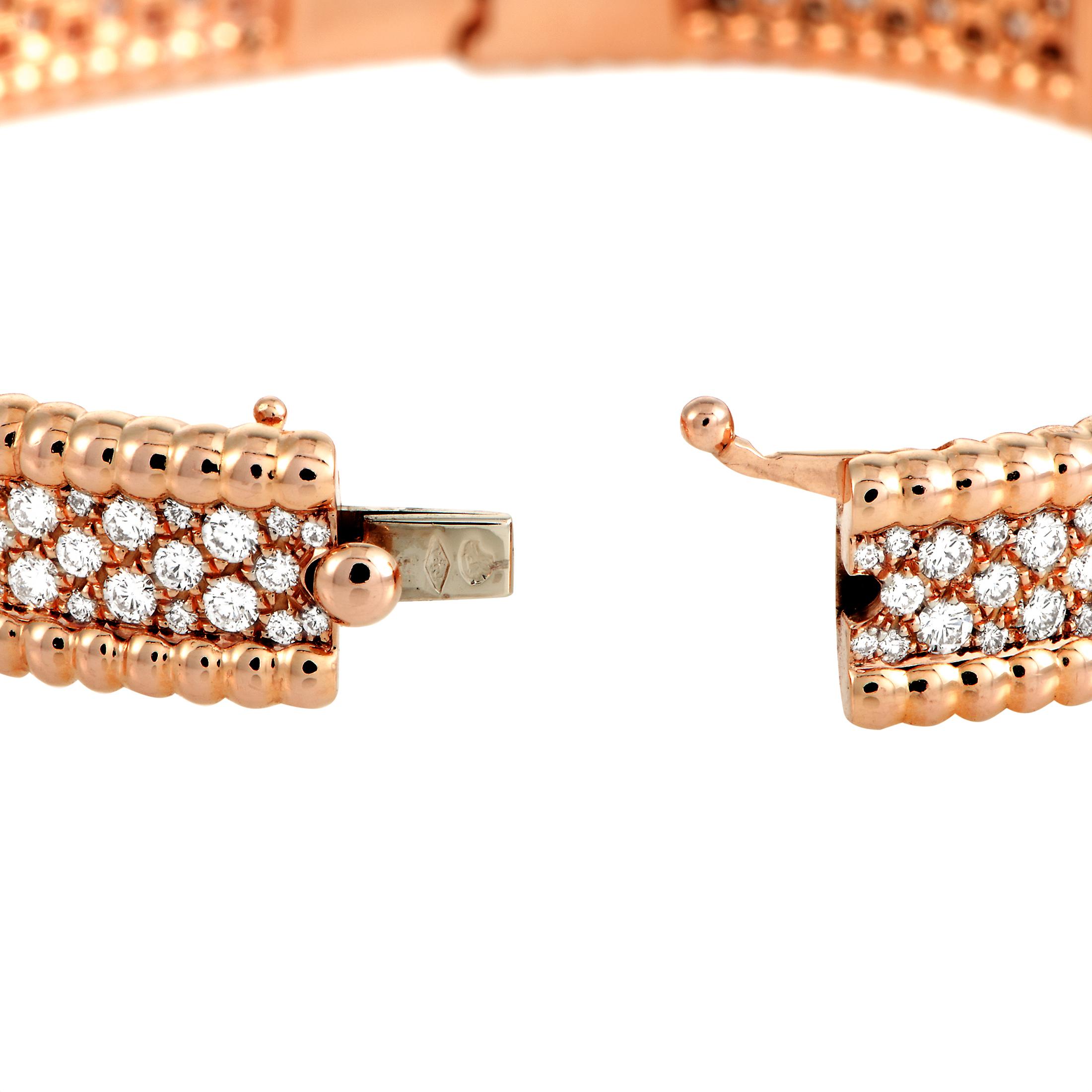 Van Cleef & Arpels Perlée Diamond Rose Gold Bangle Bracelet In Excellent Condition In Southampton, PA