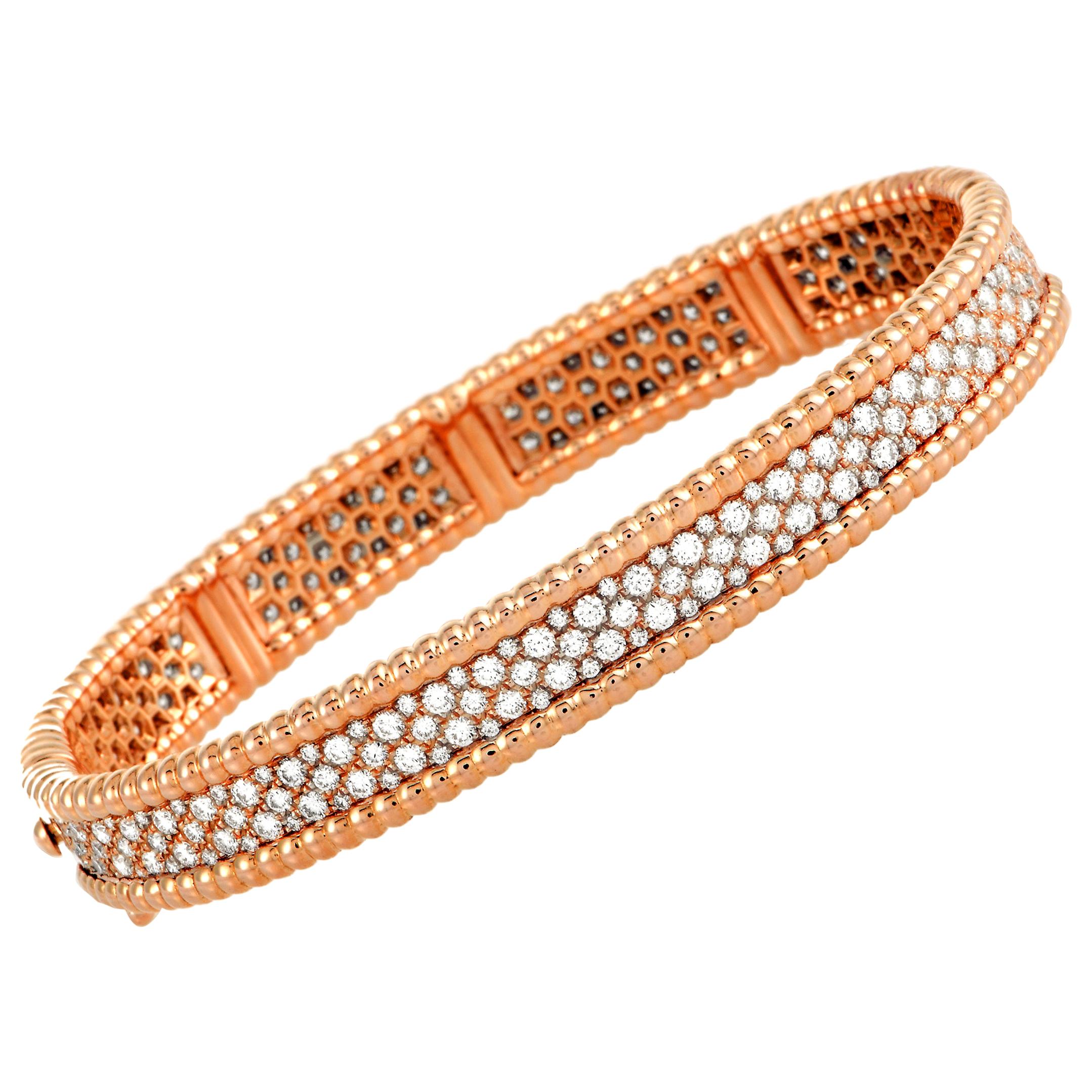 Van Cleef & Arpels Perlée Diamond Rose Gold Bangle Bracelet