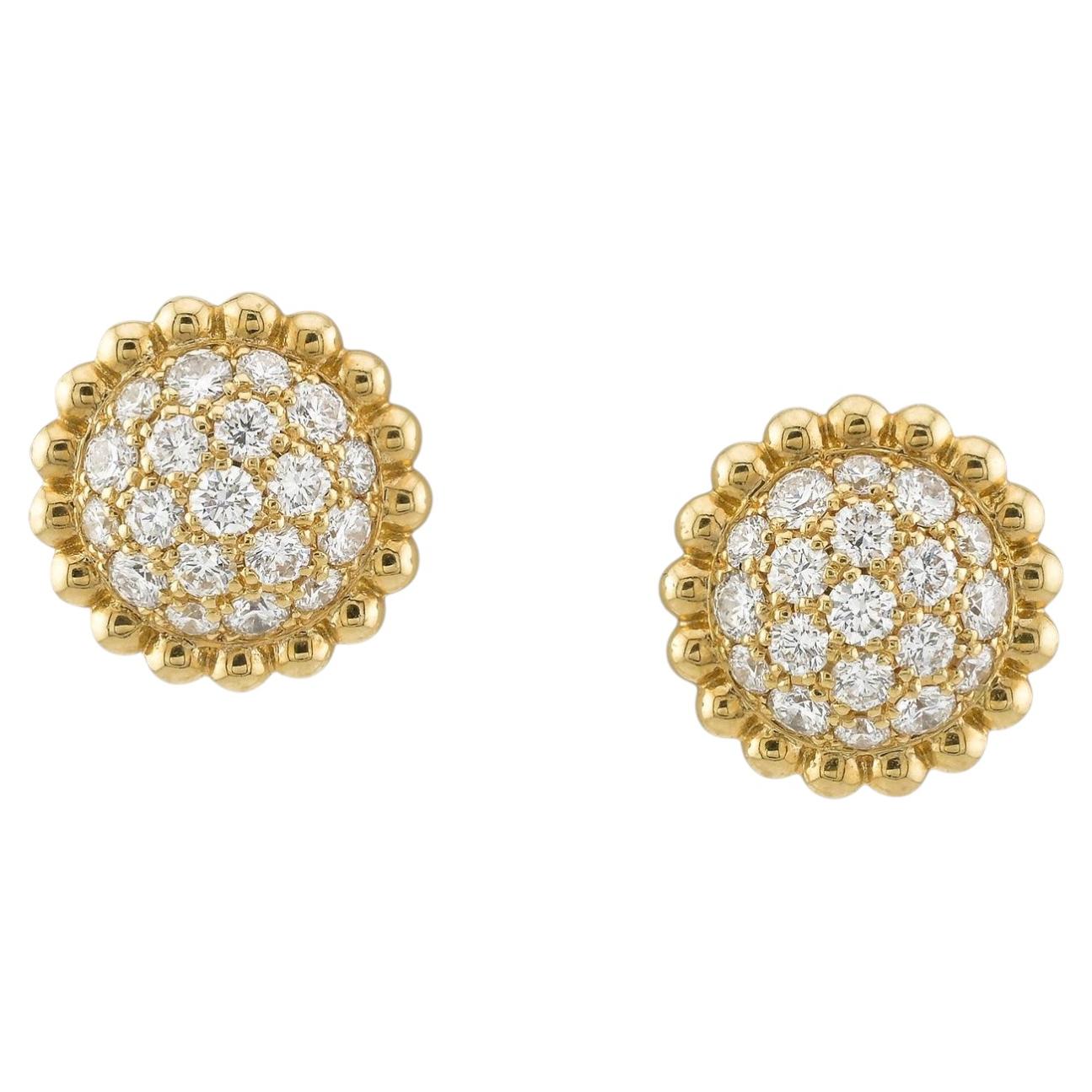 Van Cleef & Arpels Perlee Diamond Stud Earrings, 18K Yellow Gold