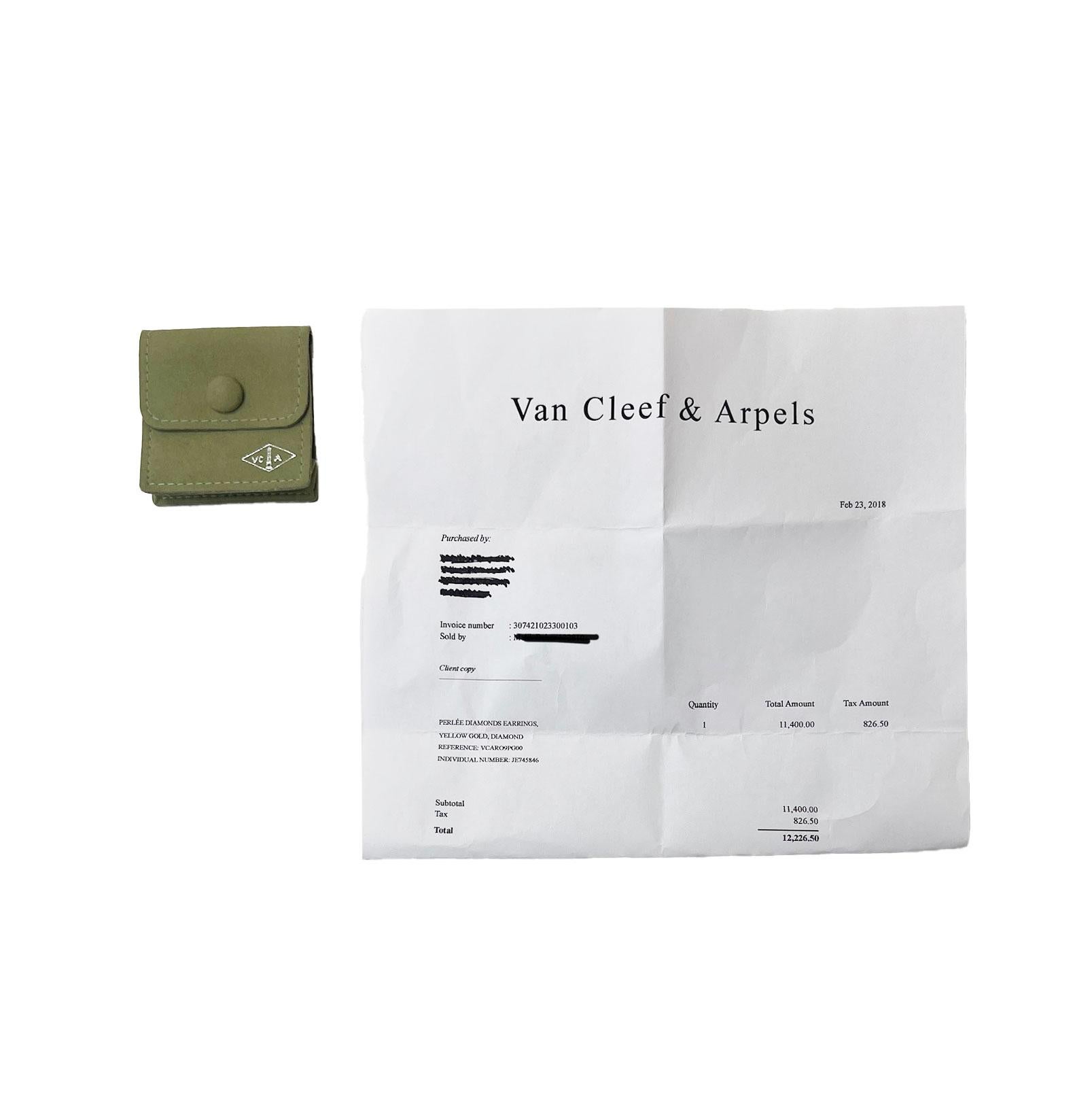 Women's or Men's Van Cleef & Arpels Perlee Earrings in 18k Yellow Gold 0.69 CTW For Sale