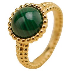Van Cleef & Arpels Perlée Malachite 18k Yellow Gold Ring Size 54