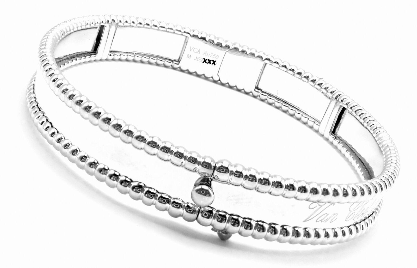 Van Cleef & Arpels Perlee Medium Model White Gold Signature Bangle Bracelet In Excellent Condition In Southampton, PA