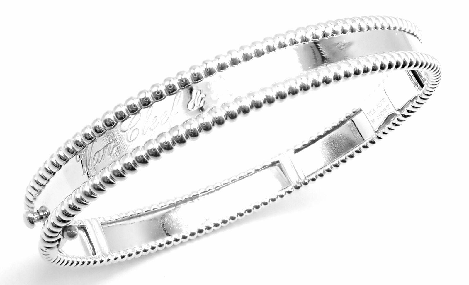 Women's or Men's Van Cleef & Arpels Perlee Medium Model White Gold Signature Bangle Bracelet