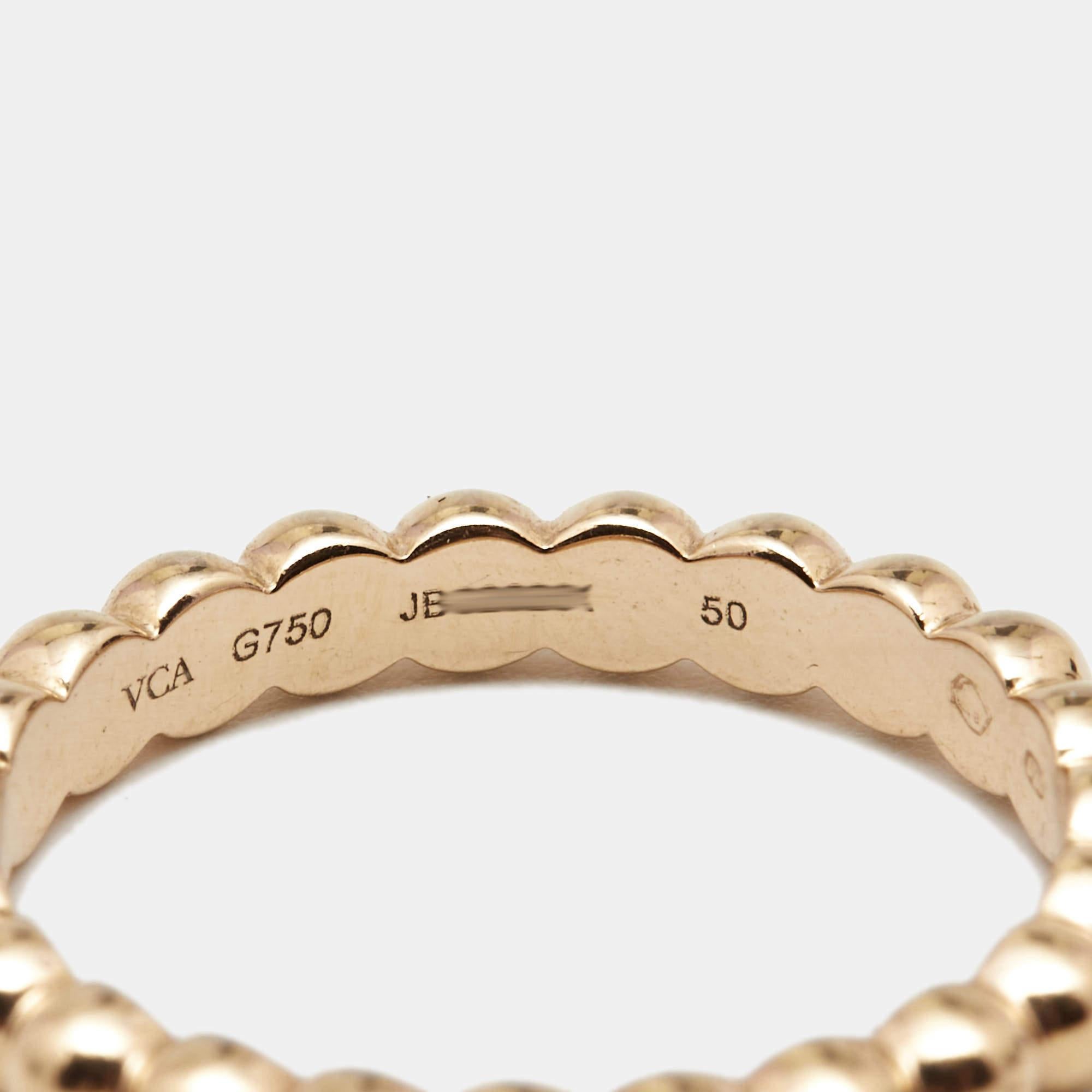 Women's Van Cleef & Arpels Perlée Pearls 18k Rose Gold Medium Model Ring Size 50