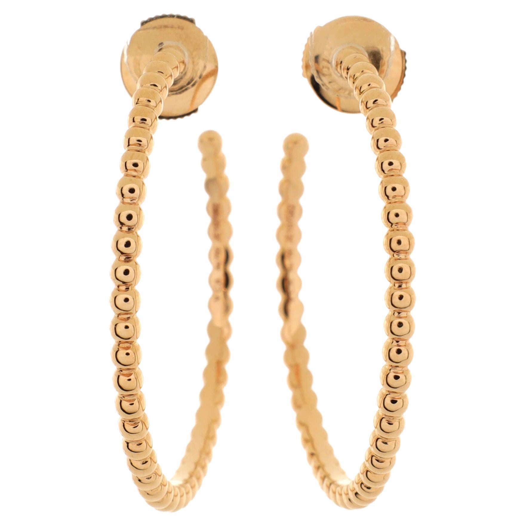 Van Cleef & Arpels Perlee Pearls of Gold Hoop Earrings 18K Rose Gold Small