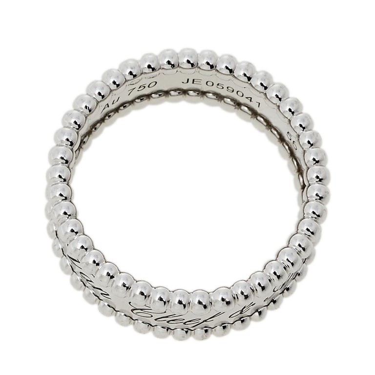 Van Cleef and Arpels Perlée Signature 18K White Gold Band Ring Size 56 