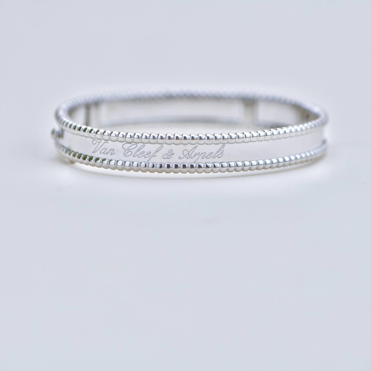 Van Cleef & Arpels Perlée Signature 18K White Gold Bracelet Size Small For Sale 2