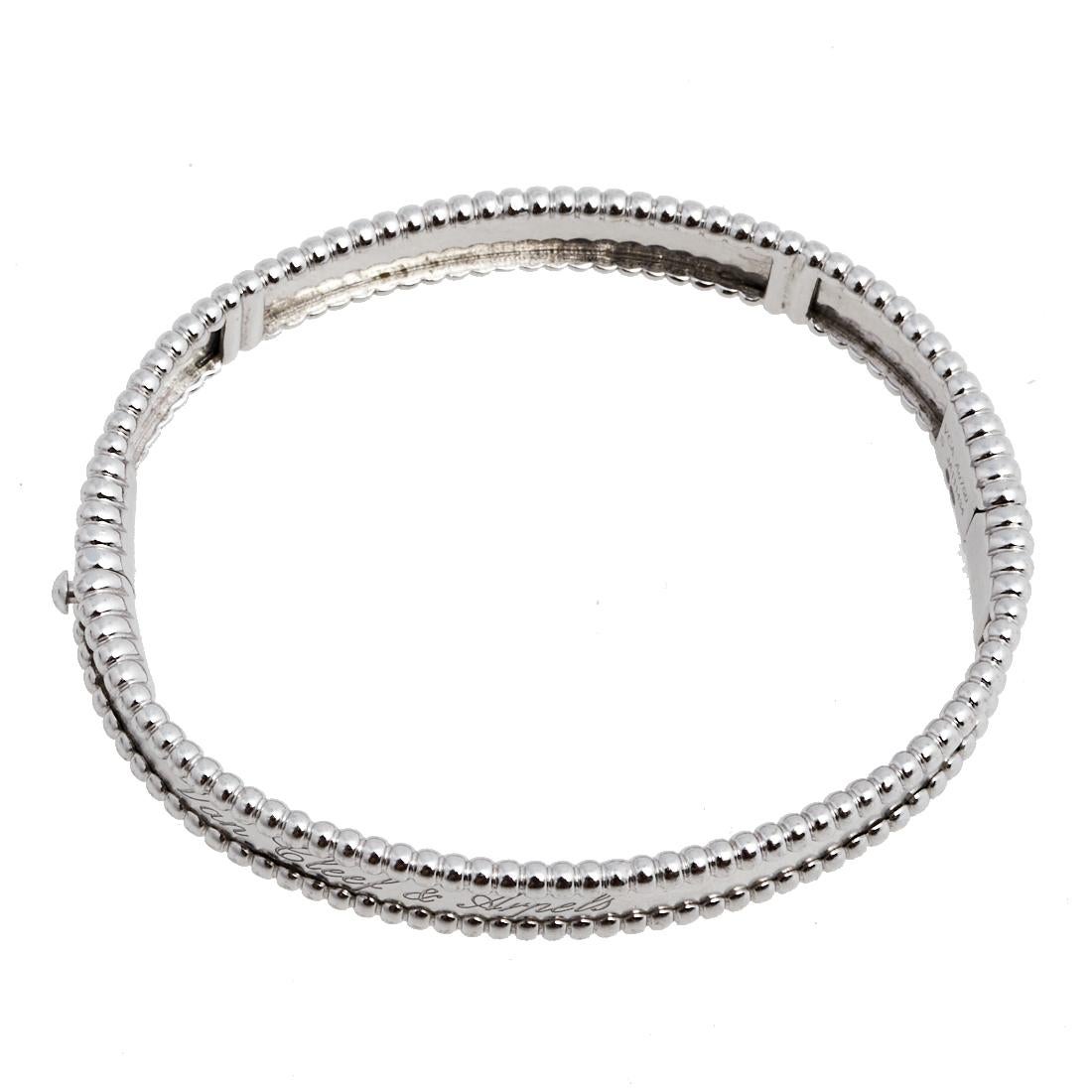 While it may be a dream for many to own a bracelet as beautiful as this one from Van Cleef & Arpels, you can proudly have this very dream sitting on your wrist. Finely created from 18k white gold, the bracelet is visually stunning. Set beautifully