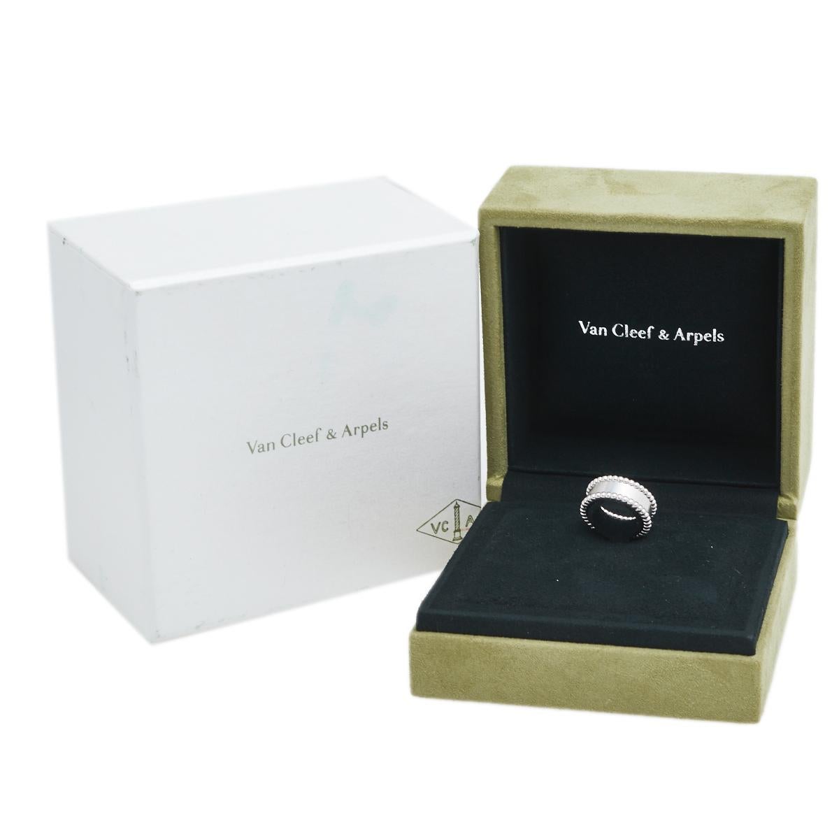 Women's Van Cleef & Arpels Perlée Signature 18k White Gold Ring Size 48