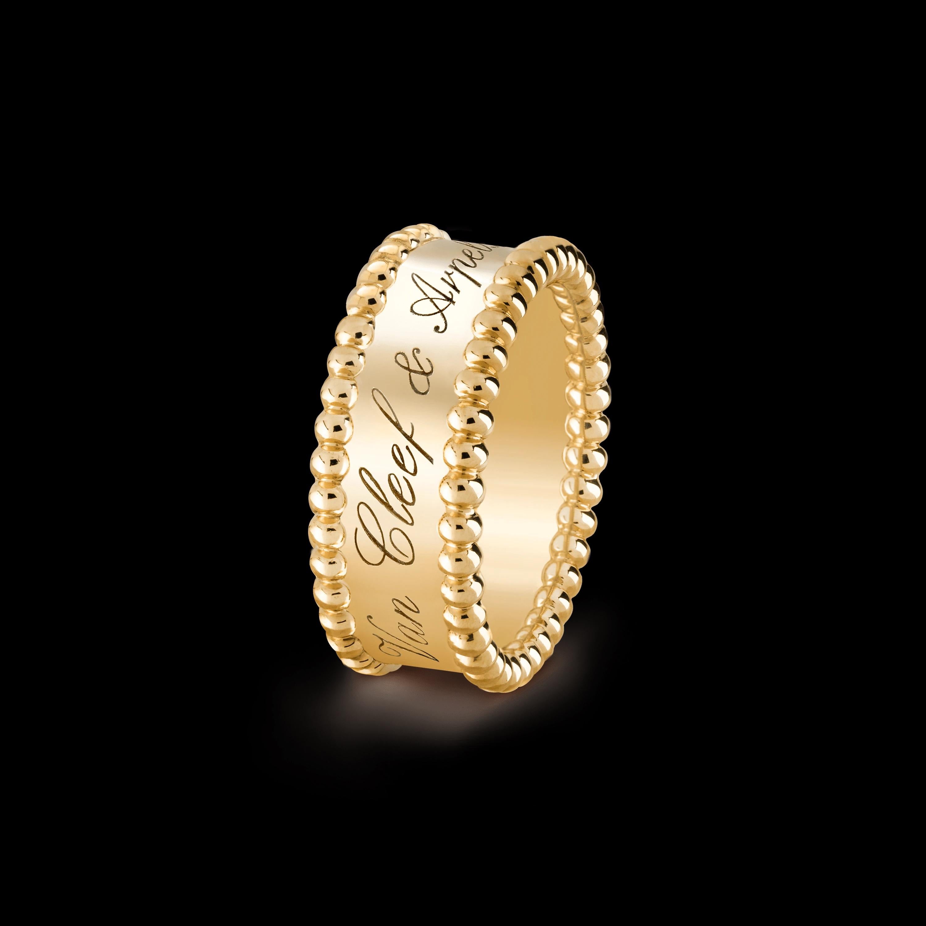 Van Cleef & Arpels Perlee Signature Statement Ring in 18k yellow gold 
Retail price: $2810
Our Price: $2210
Size – 54 (7 US)
Excellent condition polished and serviced to have a pristine second life 
Comes with original case serial number  and