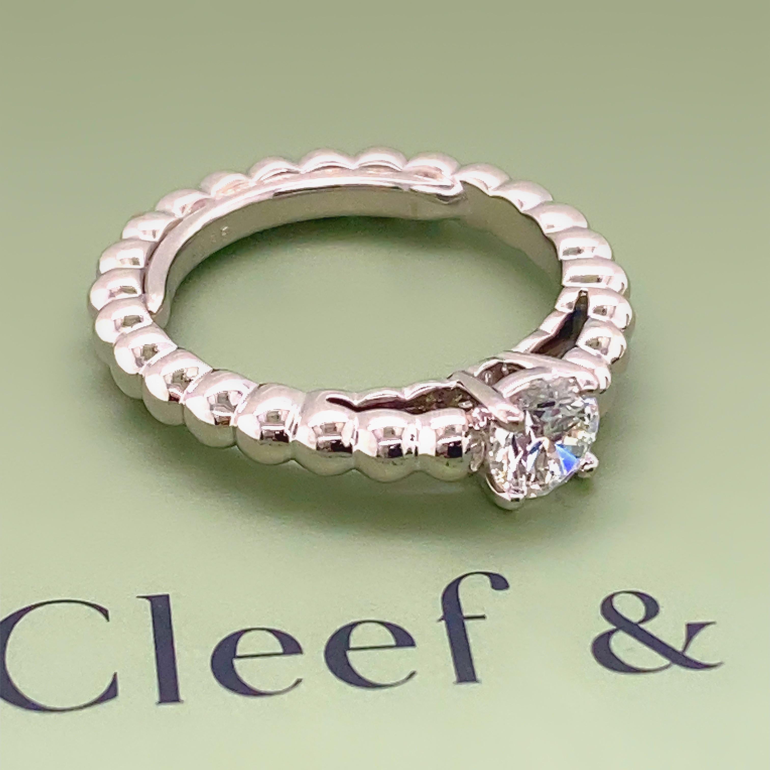 Round Cut Van Cleef & Arpels Perlee Solitaire Round Diamond 0.50 Cts DVVS2 Engagement Ring For Sale