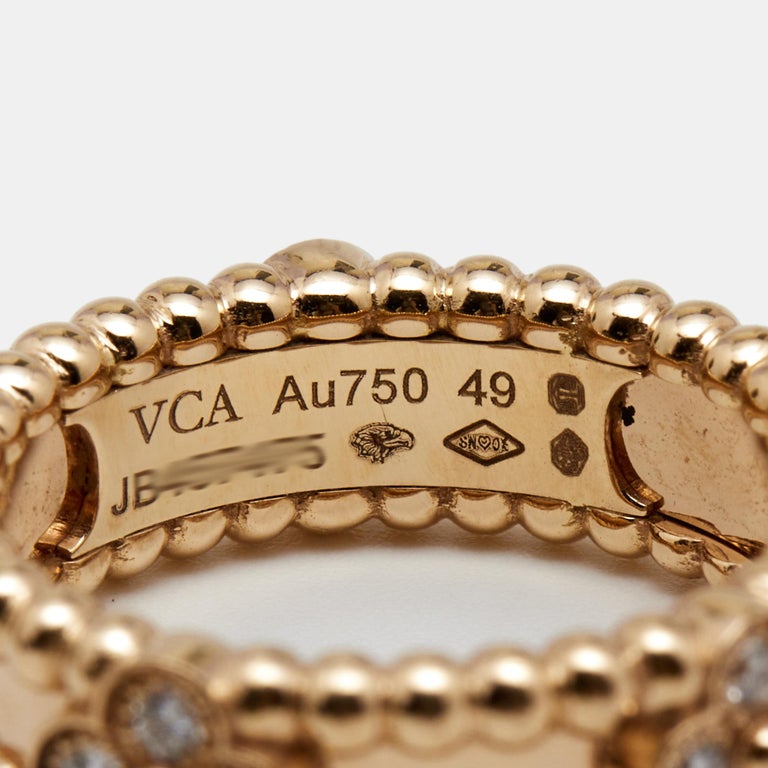 Van Cleef & Arpels Perlée Clover Diamonds 18k Rose Gold Ring Size