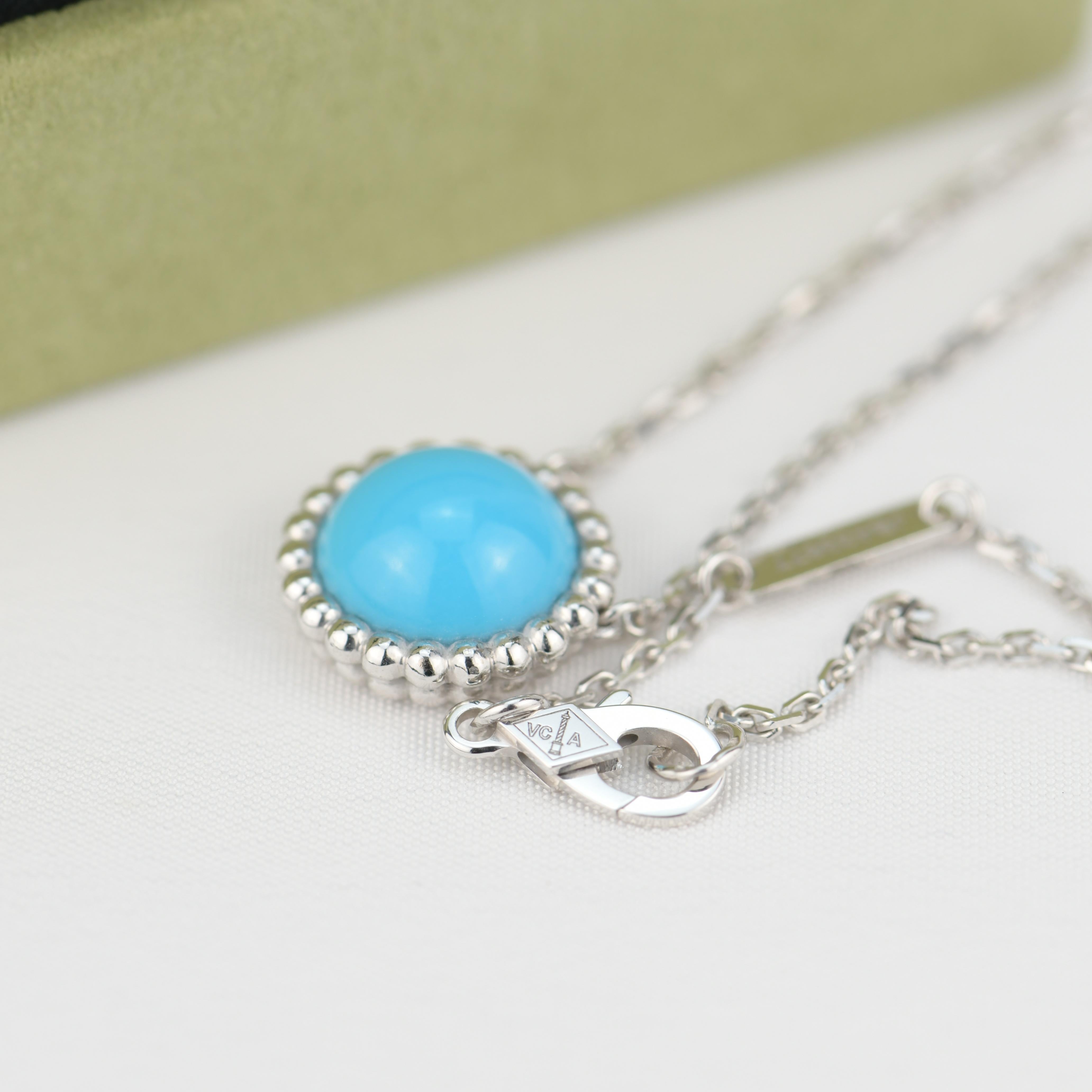 Women's or Men's Van Cleef & Arpels Perlée Turquoise White Gold Pendant