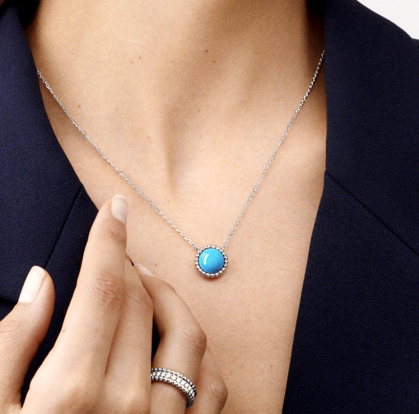 Van Cleef & Arpels Perlée Turquoise White Gold Pendant 1