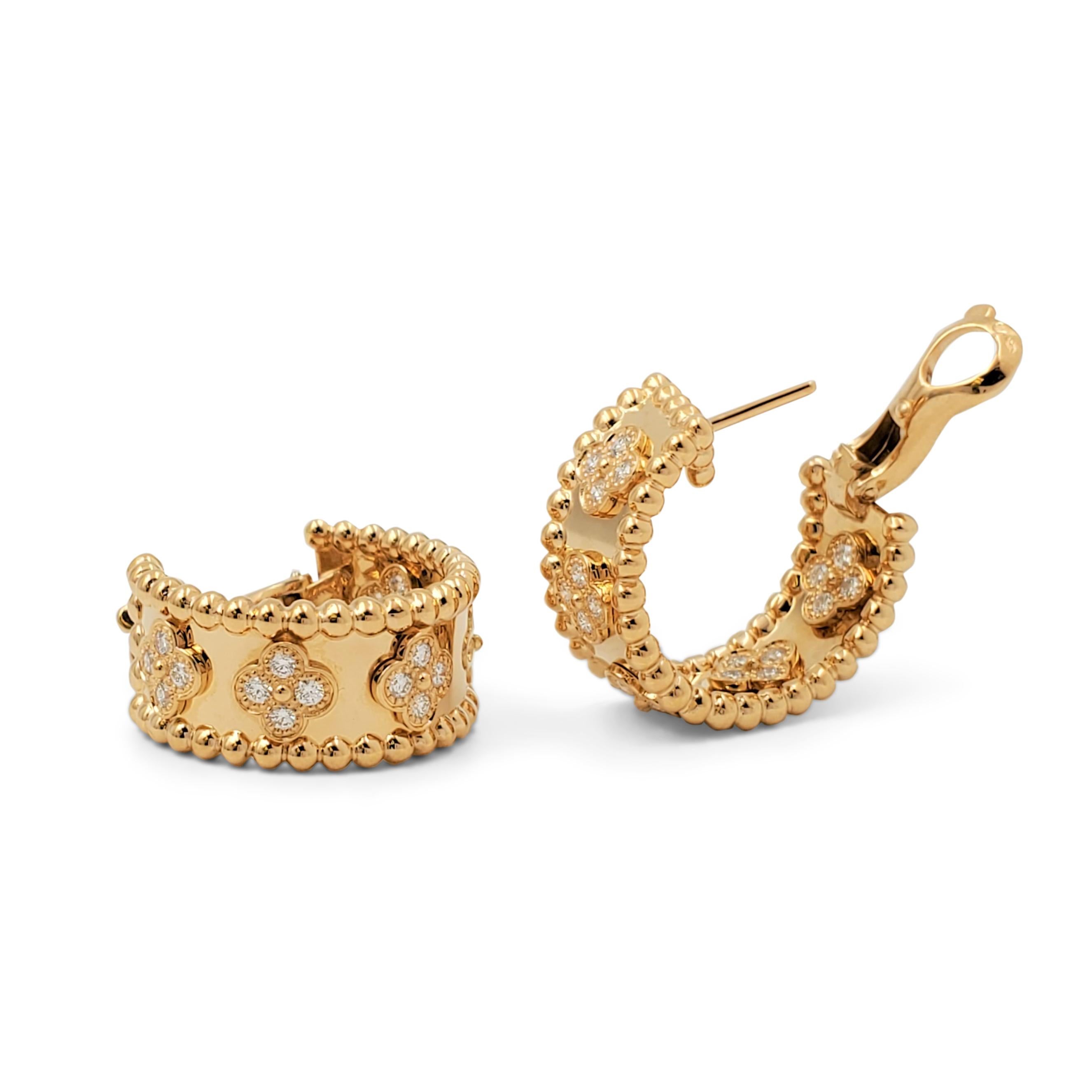 Round Cut Van Cleef & Arpels Perlée Yellow Gold and Diamond Earrings