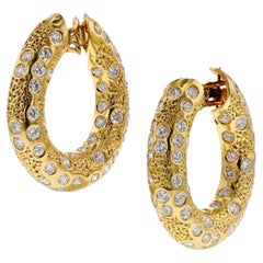 Vintage Van Cleef & Arpels (Péry et Fils) Diamond and Gold Hoop Earrings