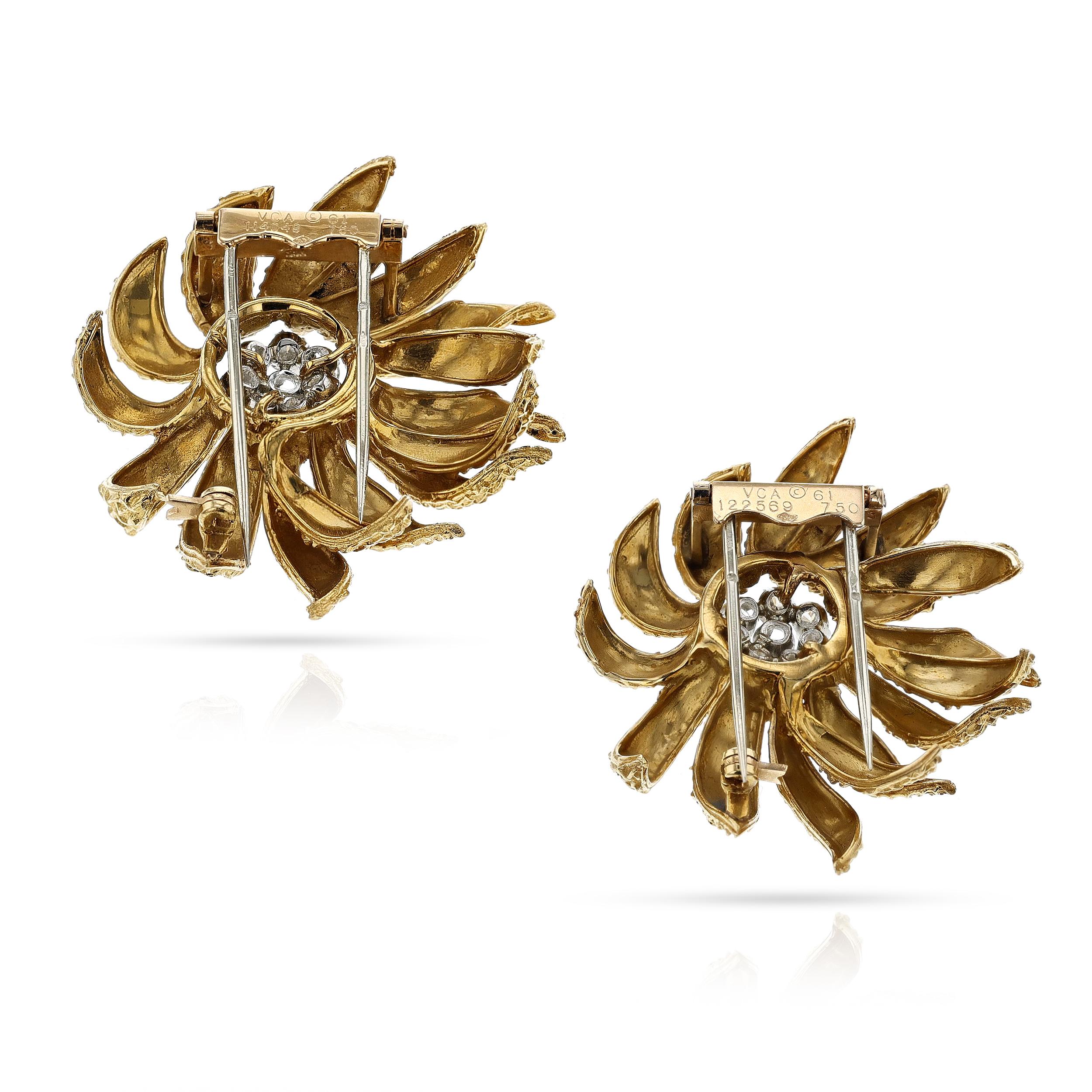 Van Cleef & Arpels Péry et Fils Diamond Flower Brooch Pair, 18k 1