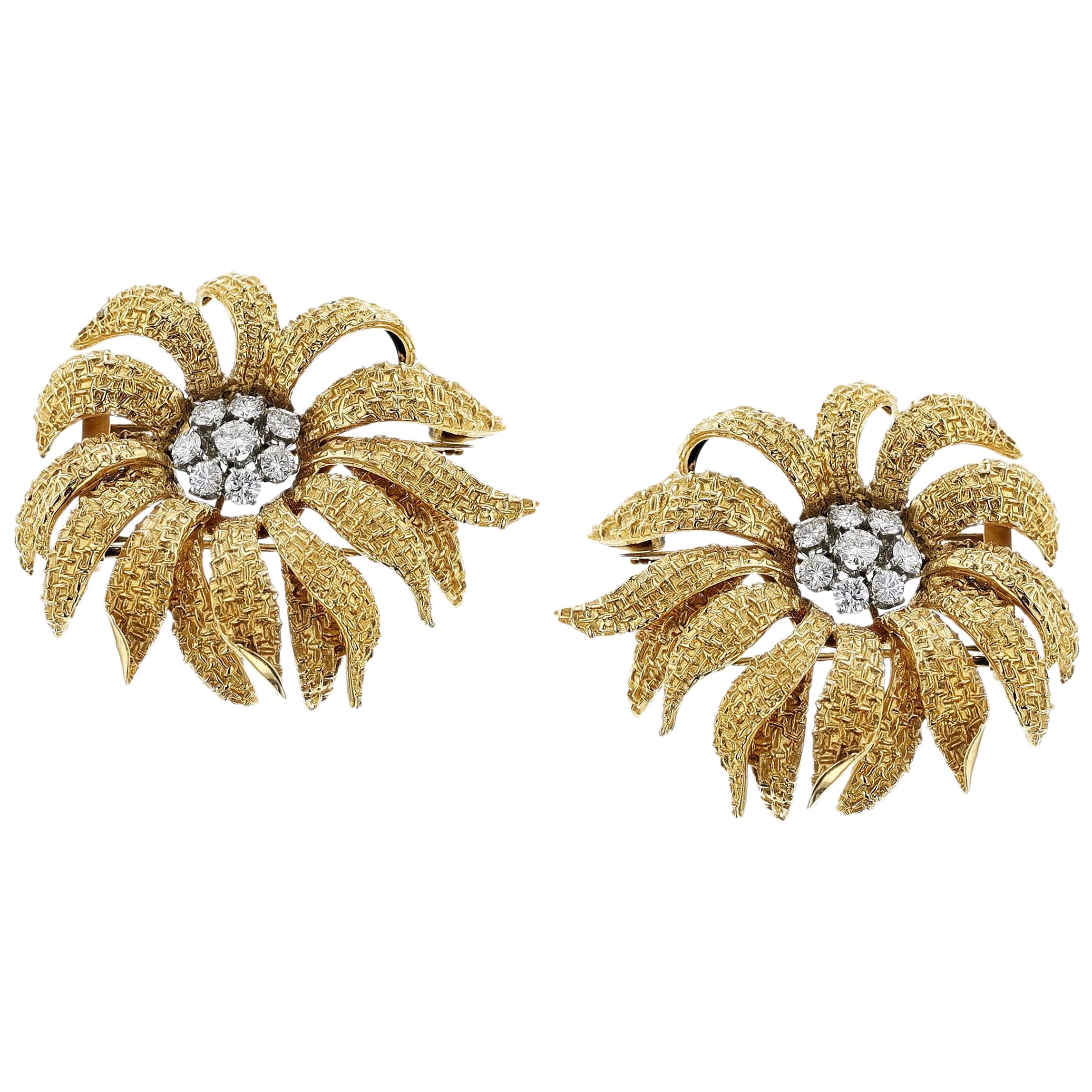 Van Cleef & Arpels Péry et Fils Diamond Flower Brooch Pair, 18k