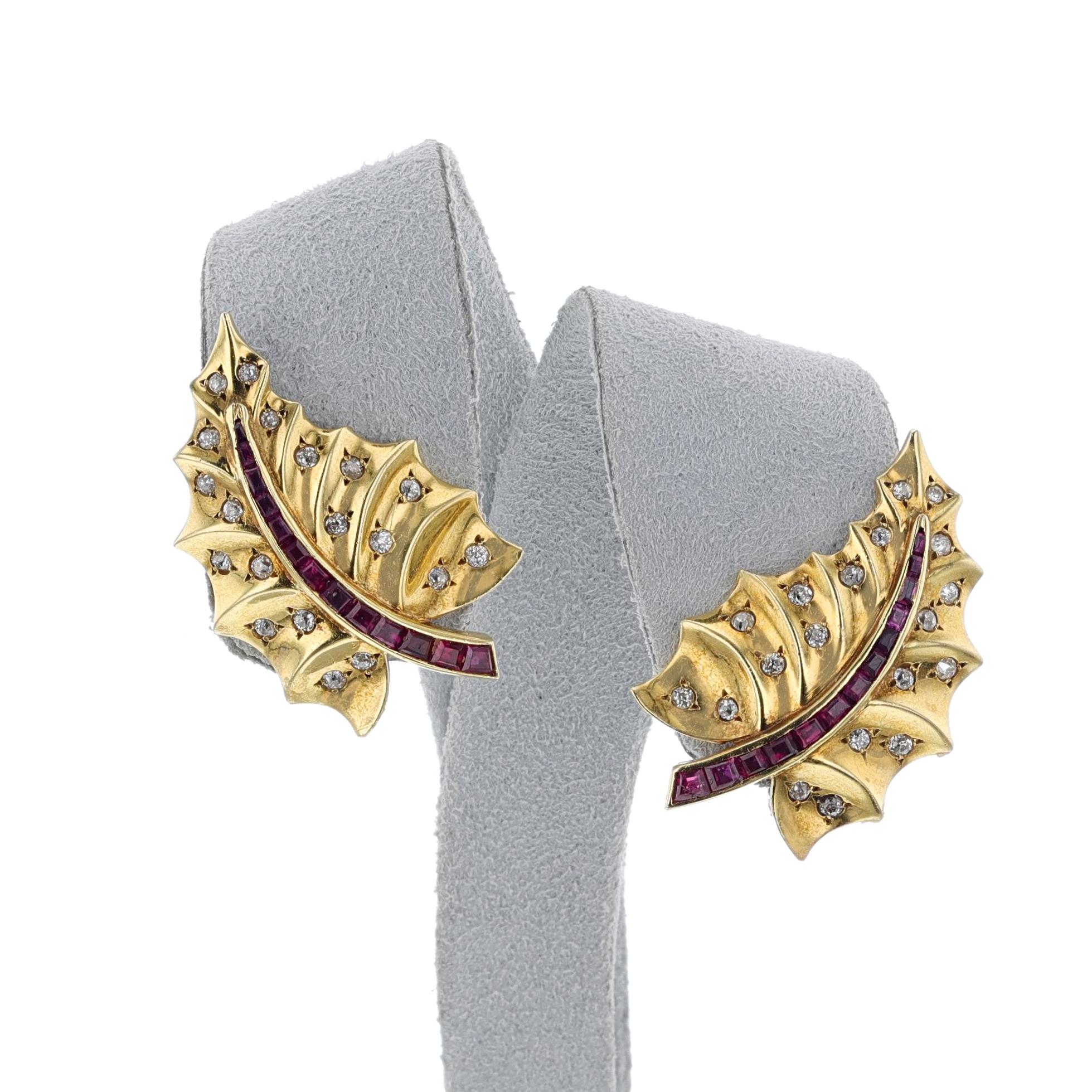 Van Cleef & Arpels Pery et Fils Ruby and Diamond Leaf Earrings, 18k 1