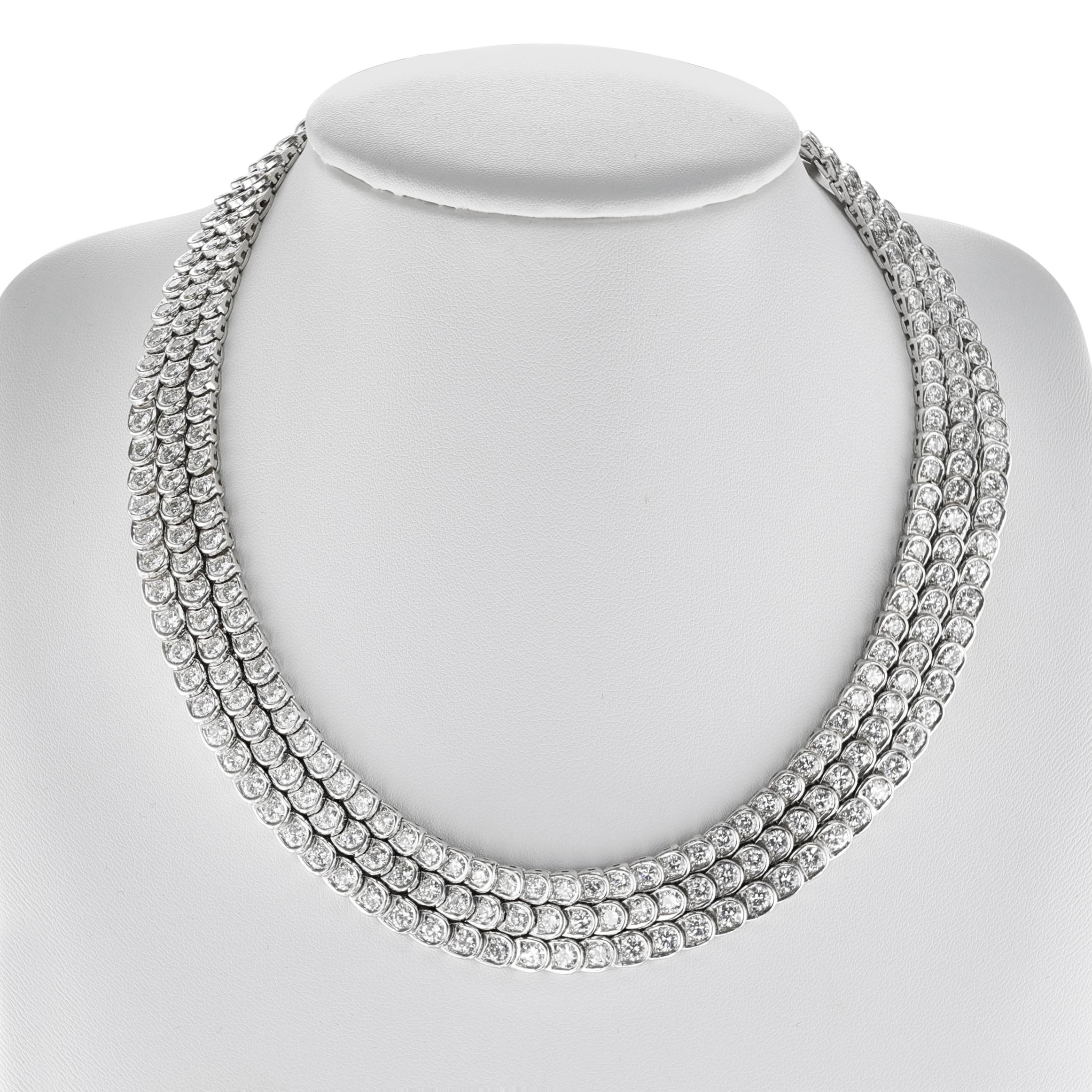 Women's or Men's Van Cleef & Arpels Pery et Fils Three Line Diamond Necklace, 18k For Sale