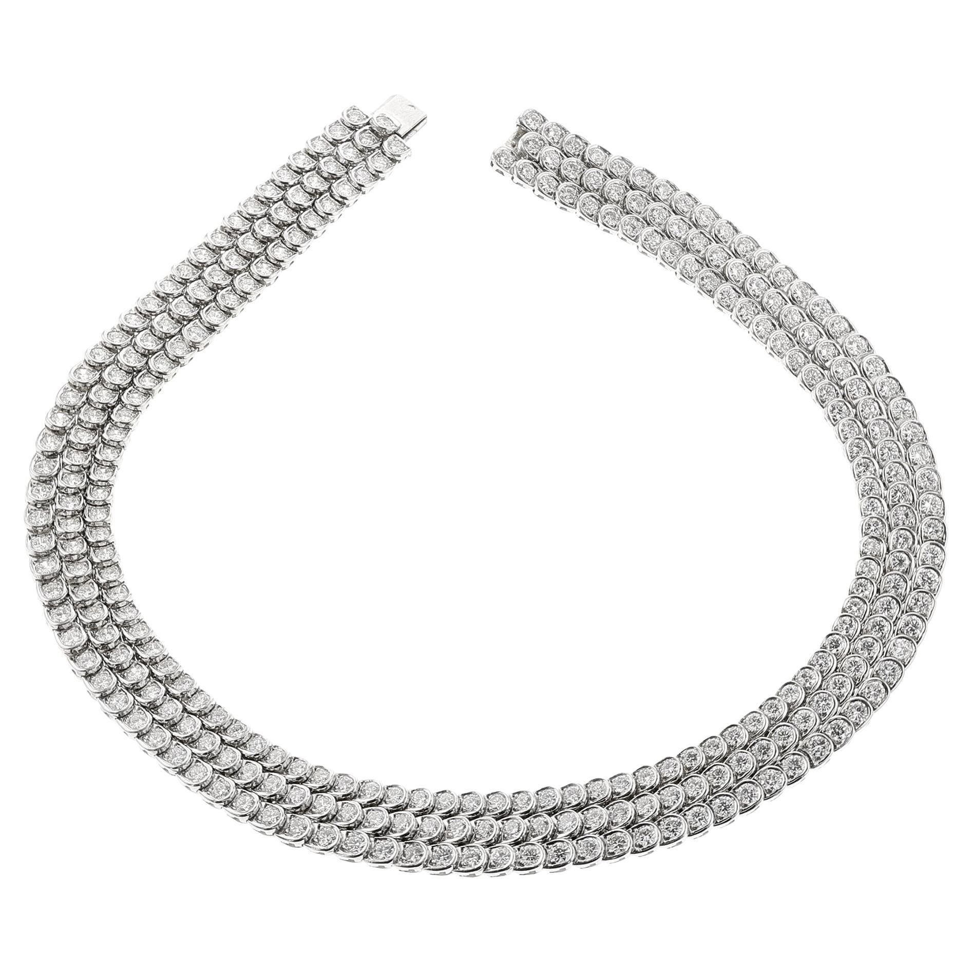 Van Cleef & Arpels Pery et Fils Three Line Diamond Necklace, 18k For Sale