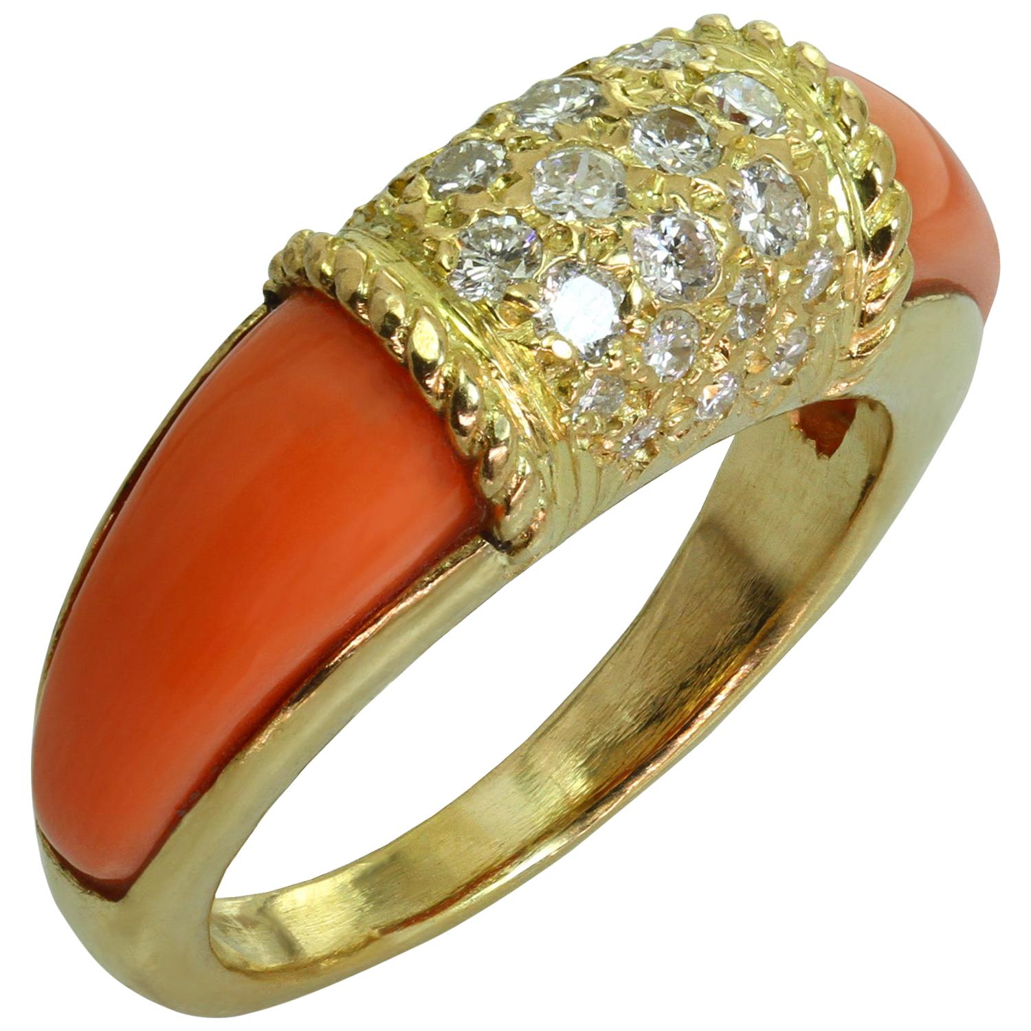 Van Cleef & Arpels Philippine Diamond Pink Coral 18 Karat Yellow Gold Ring