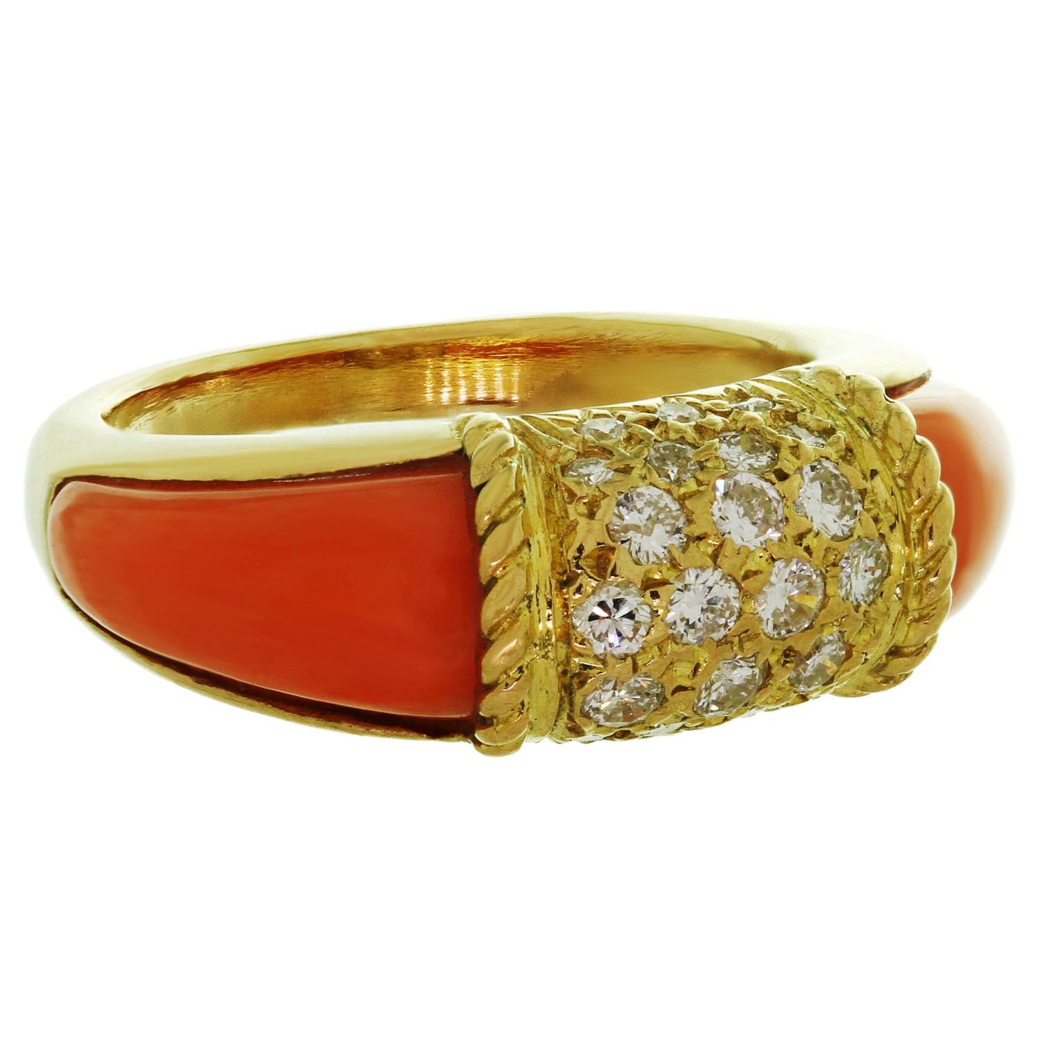 coral and diamond ring