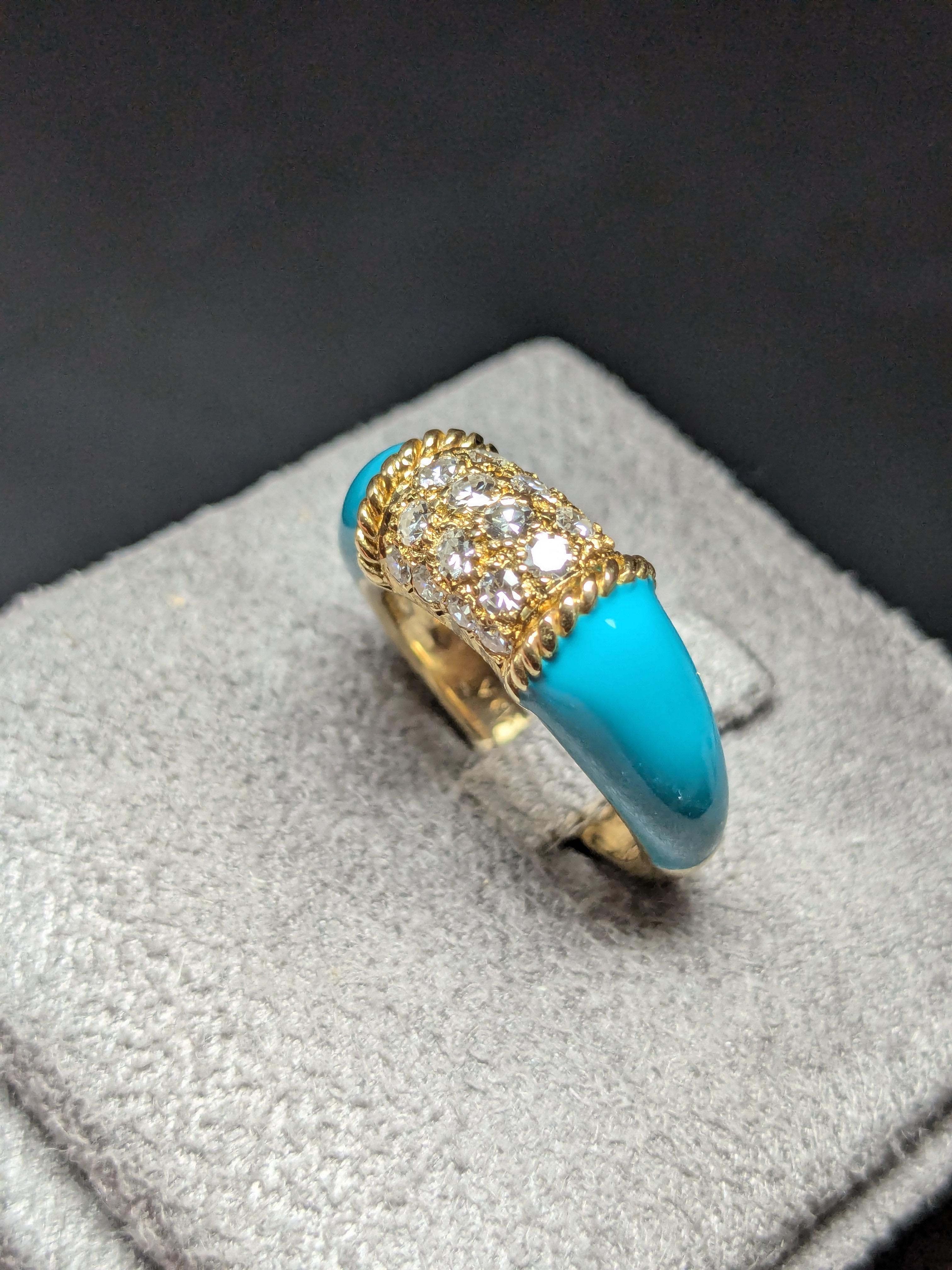 Van Cleef & Arpels Philippinenring, 18 Karat Gold,  Persischer Türkis und Diamanten (Round Cut)
