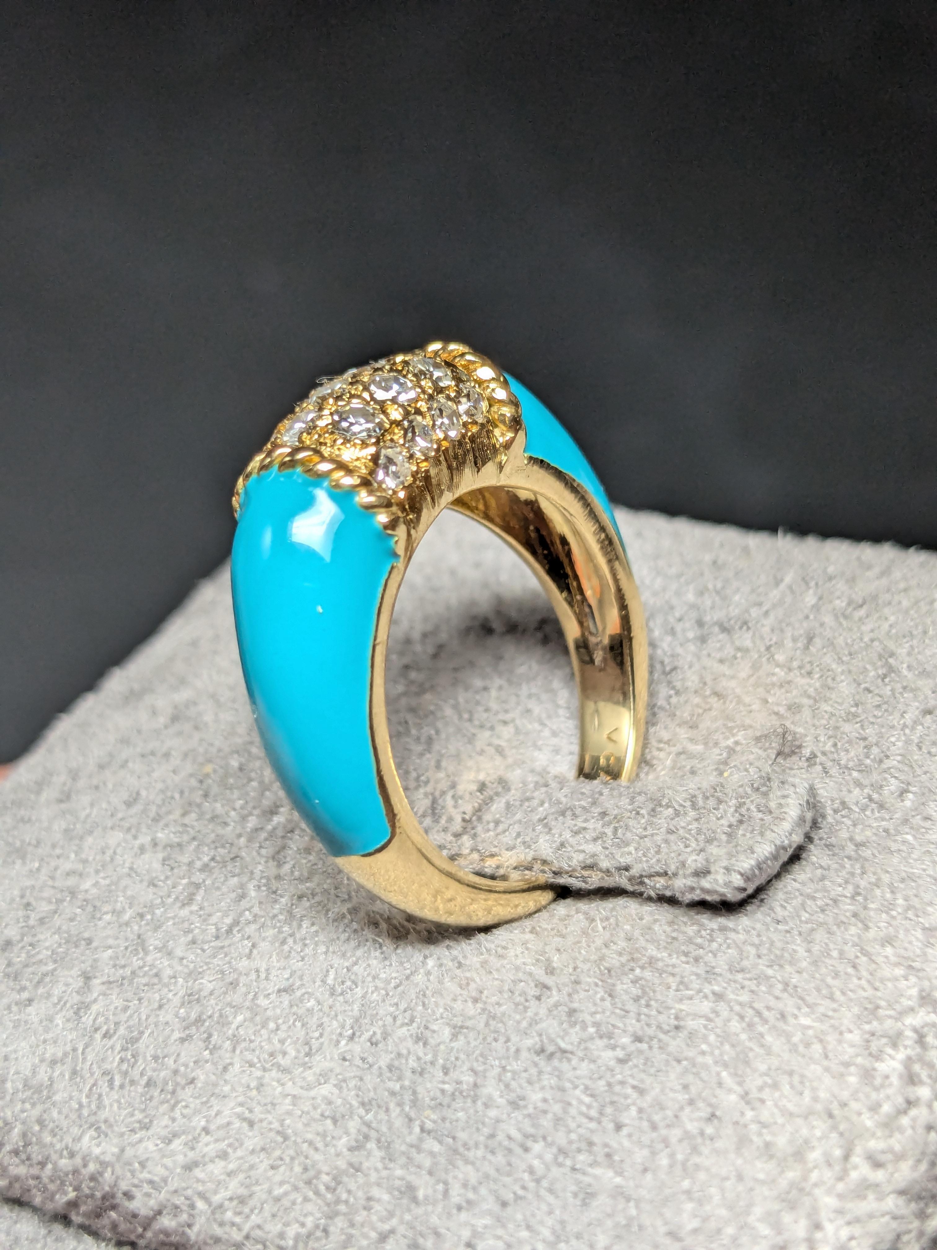 Van Cleef & Arpels Philippinenring, 18 Karat Gold,  Persischer Türkis und Diamanten Damen