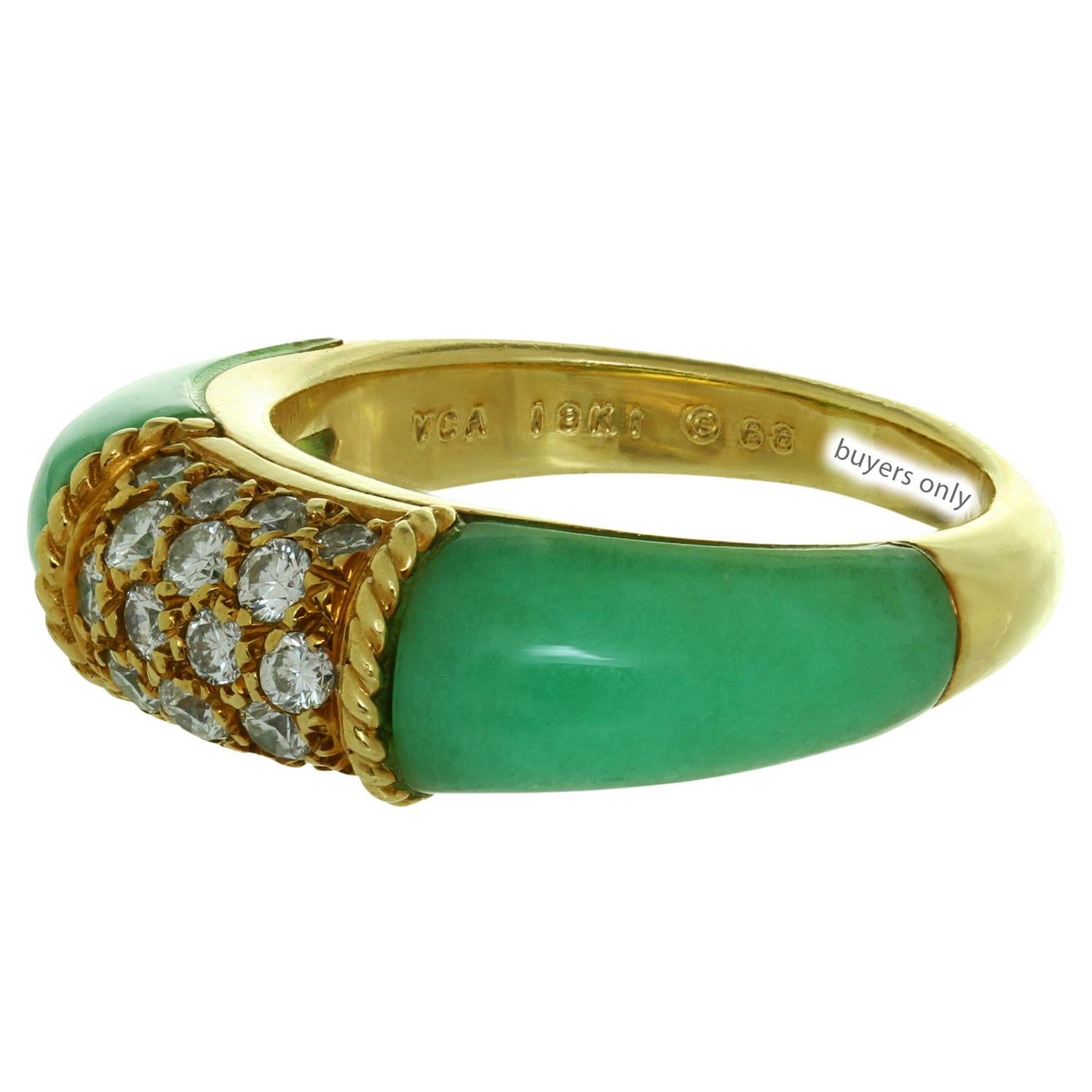 Brilliant Cut VAN CLEEF & ARPELS Philippines Diamond Green Chalcedony Yellow Gold Ring