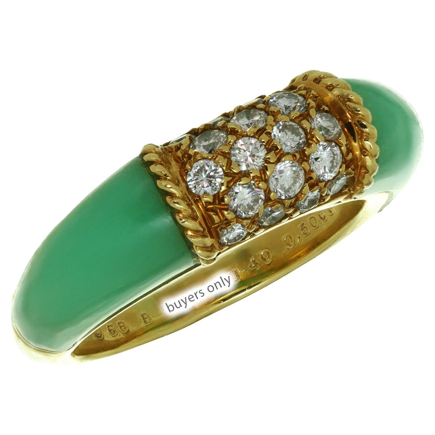 VAN CLEEF & ARPELS Philippines Diamond Green Chalcedony Yellow Gold Ring