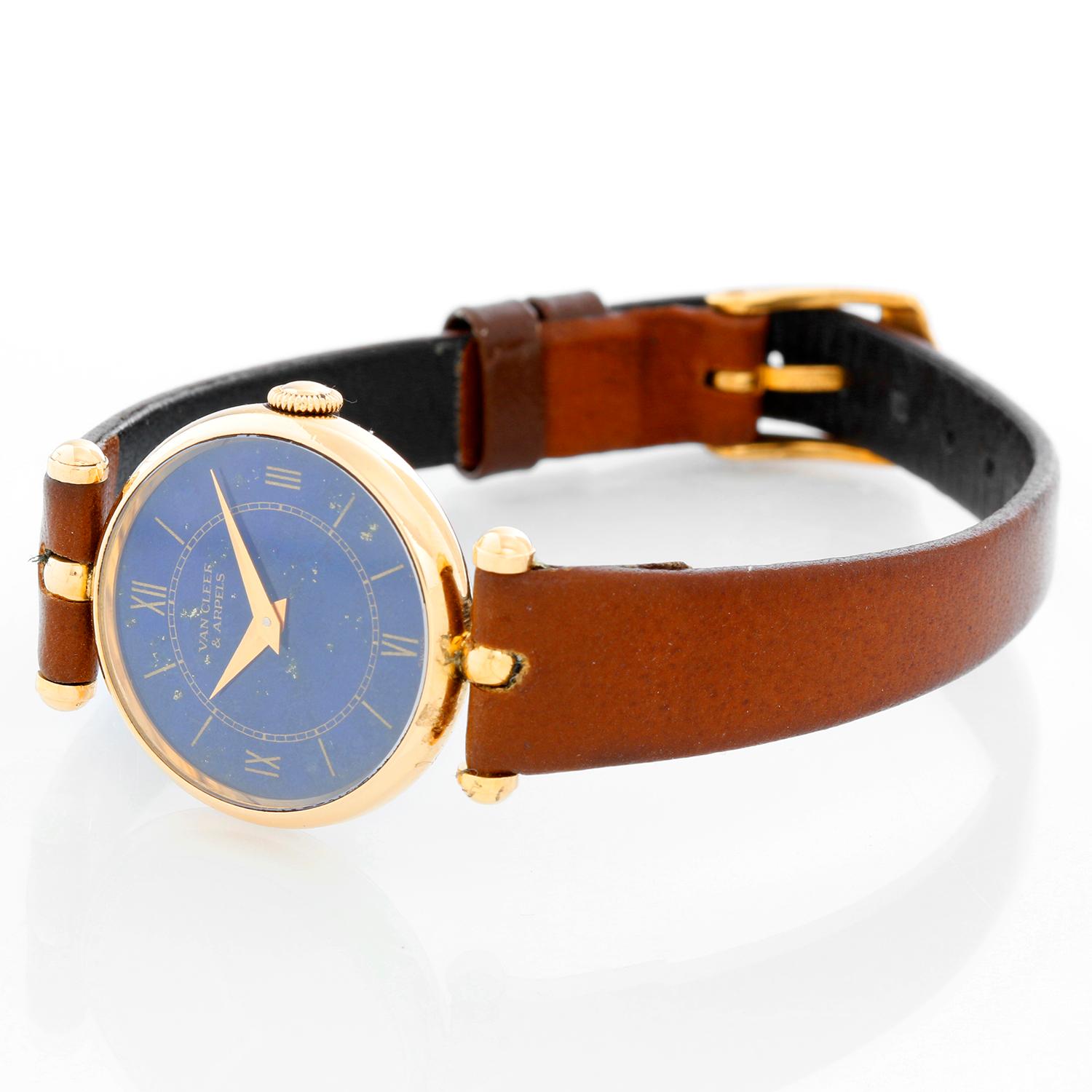 Van Cleef & Arpels Pierre Arpels Ladies Watch - Manual winding. 18K Yellow gold (24mm). Lapis Lazuli dial with gold hour markers. Brown strap with Van Cleef & Arpels tang buckle. Pre-owned with custom box .